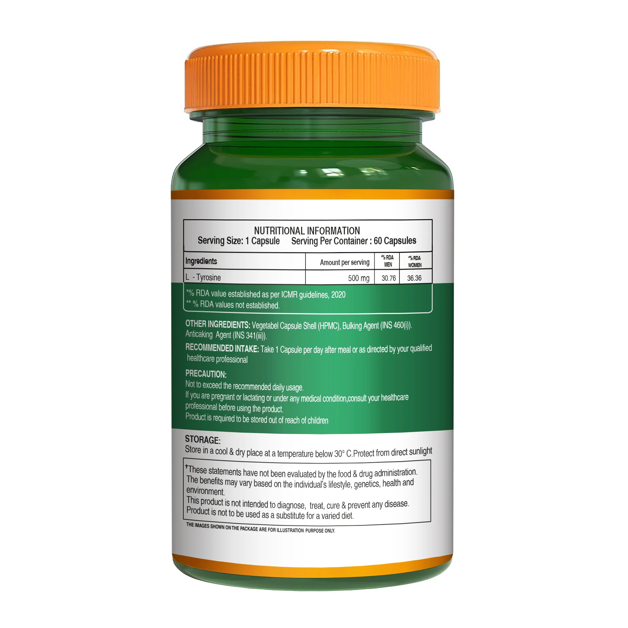 Pure Nutrition L-Tyrosine 500 mg Veg Capsules - Image 7