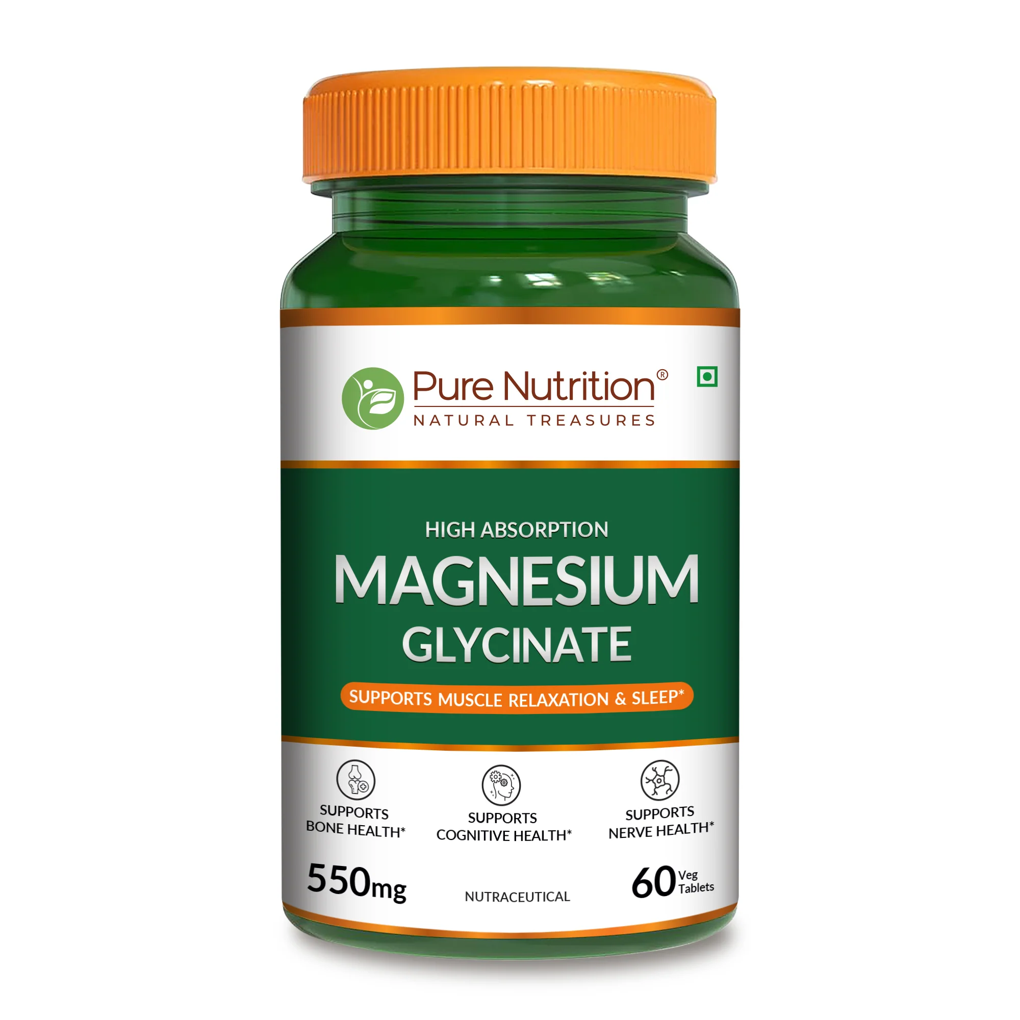 Pure Nutrition Magnesium Glycinate 550 mg| High Absorption Magnesium