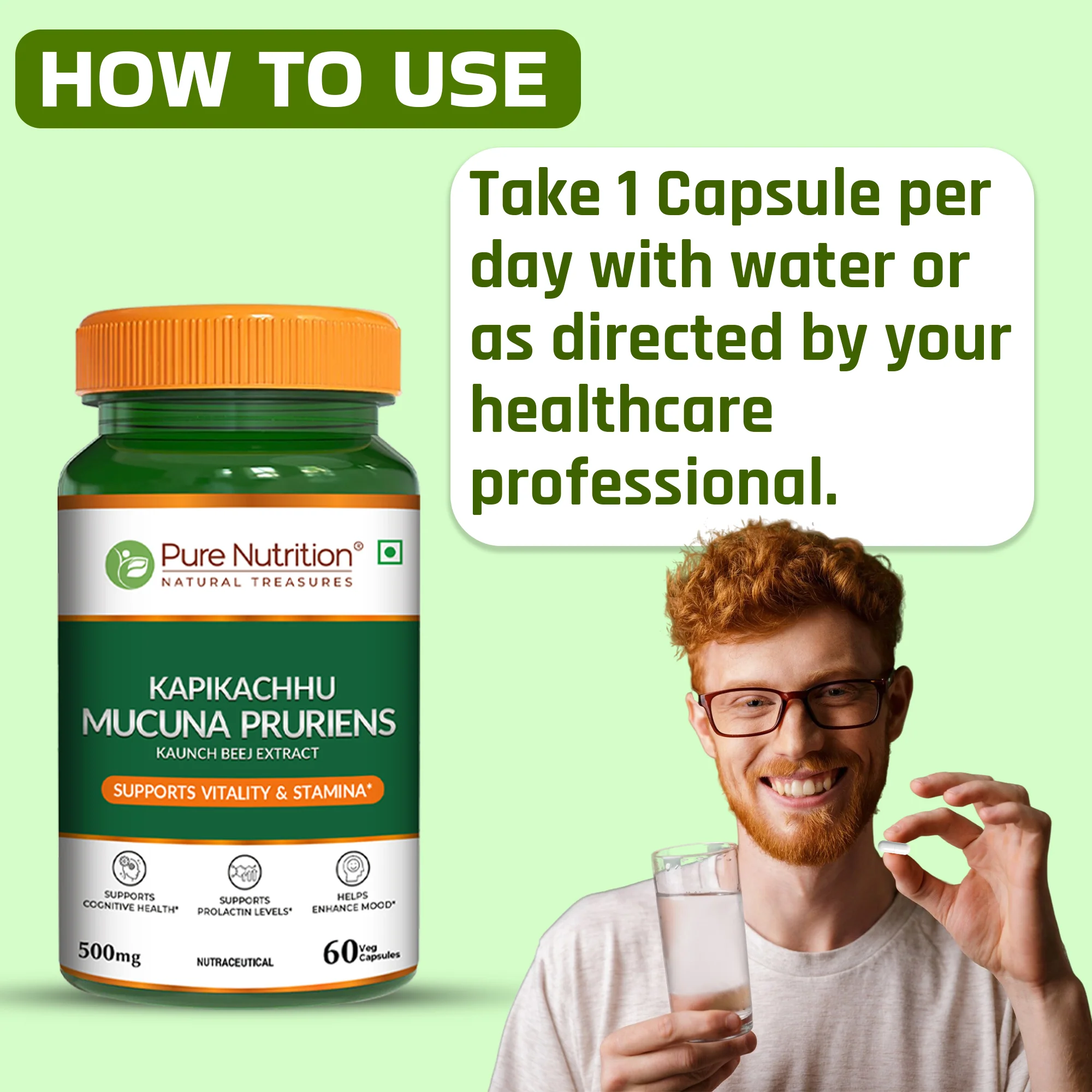 Pure Nutrition Mucuna Pruriens Extract | 500 mg | 60 Veg Capsules - Image 10