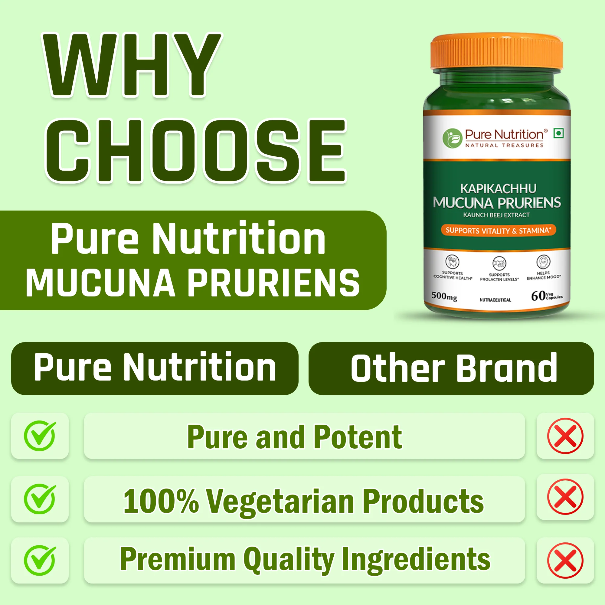 Pure Nutrition Mucuna Pruriens Extract | 500 mg | 60 Veg Capsules - Image 11