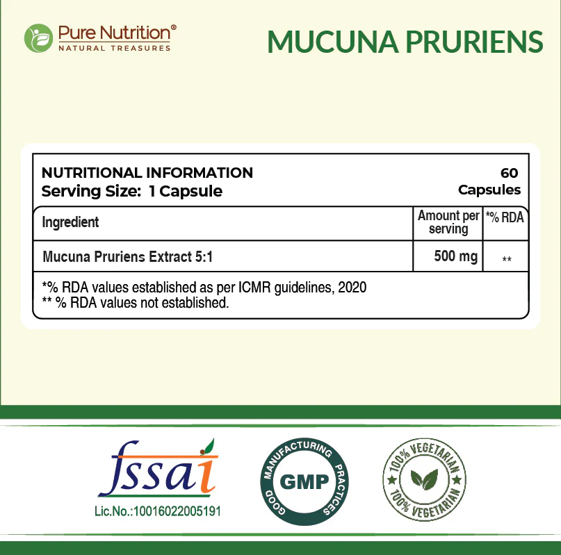 Pure Nutrition Mucuna Pruriens Extract | 500 mg | 60 Veg Capsules - Image 13