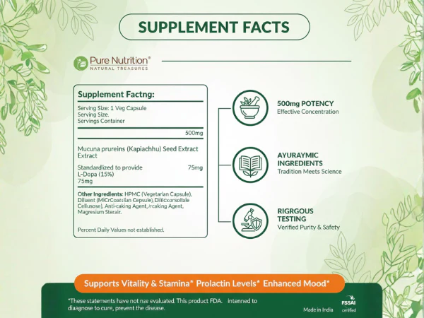 Pure Nutrition Mucuna Pruriens Extract | 500 mg | 60 Veg Capsules - Image 4
