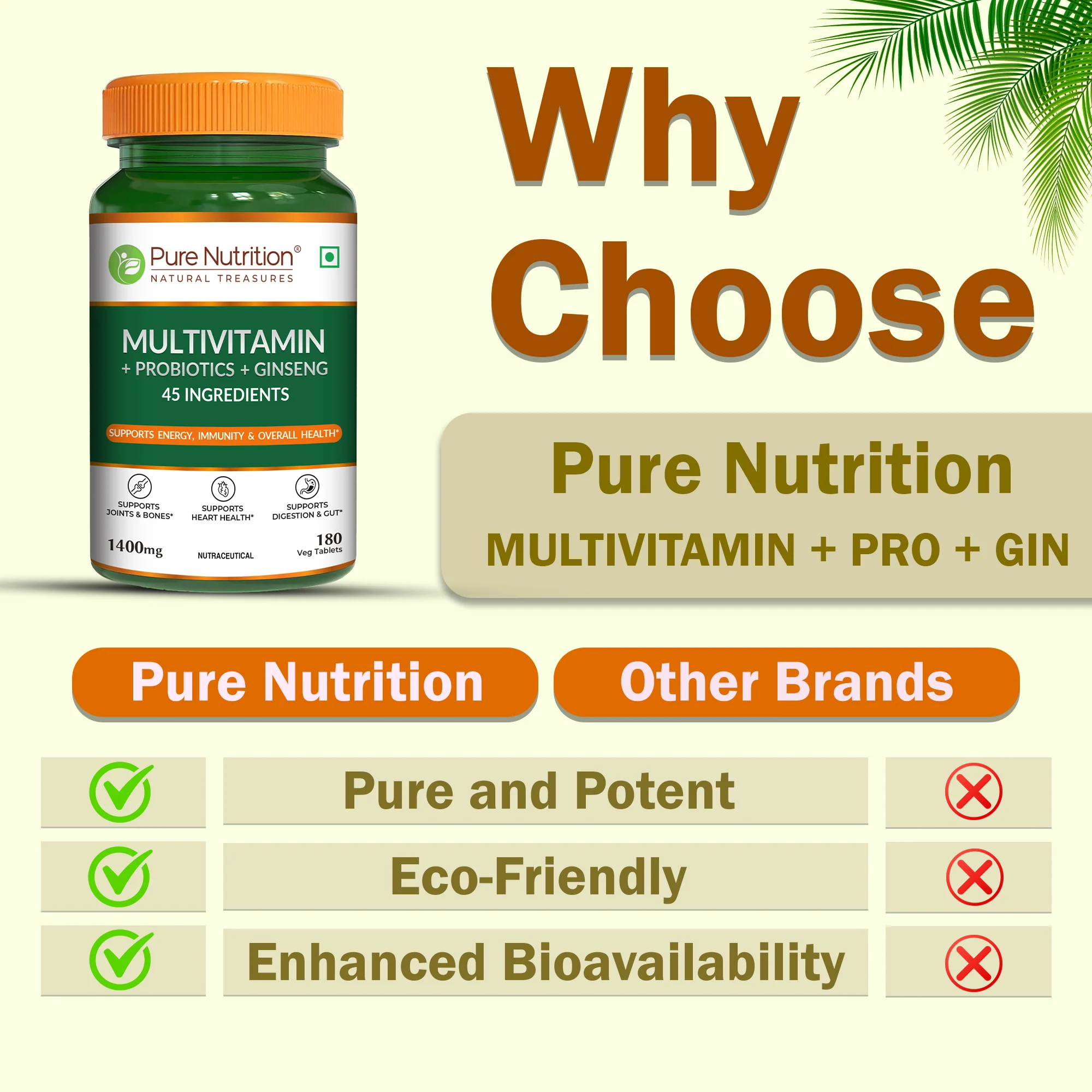 Pure Nutrition Multivitamin with Probiotics & Ginseng – 180 Tablets - Image 3