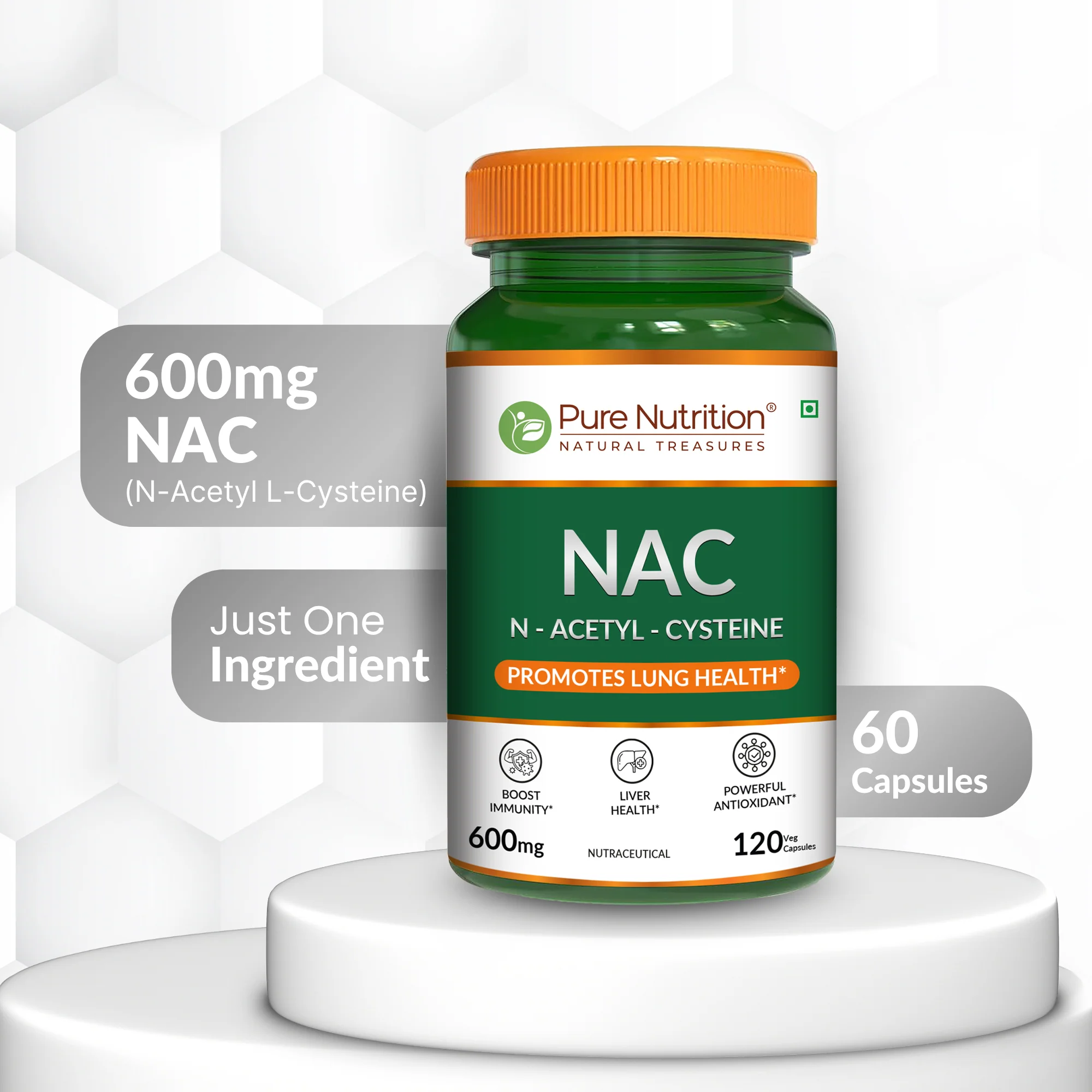 Pure Nutrition NAC (N-Acetyl-Cysteine) 600 mg – 120 Veg Capsules - Image 4