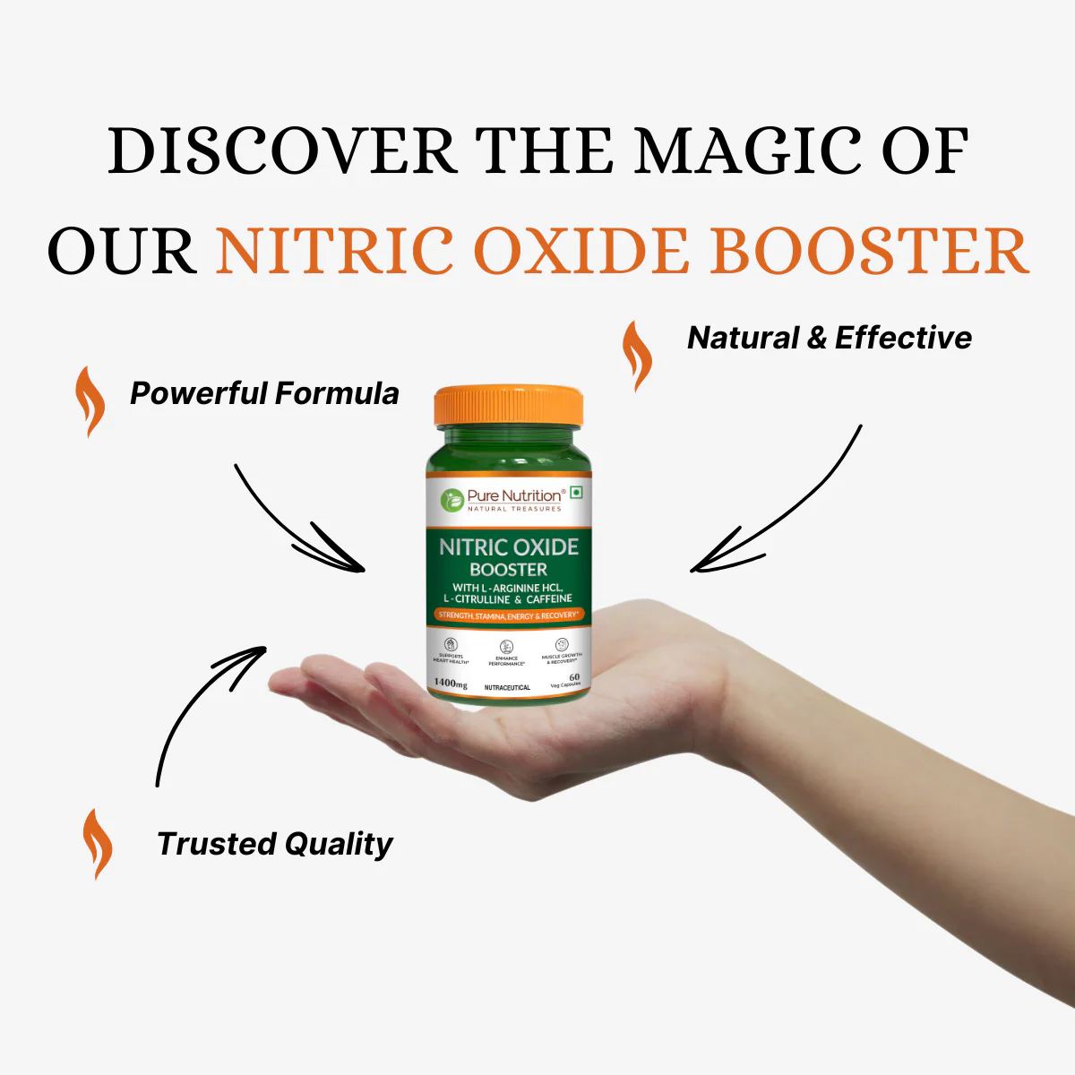Pure Nutrition Nitric Oxide Booster – L-Arginine HCL, L-Citrulline & Caffeine – Strength, Stamina, Energy & Recovery – 60 Veg Capsules - Image 4