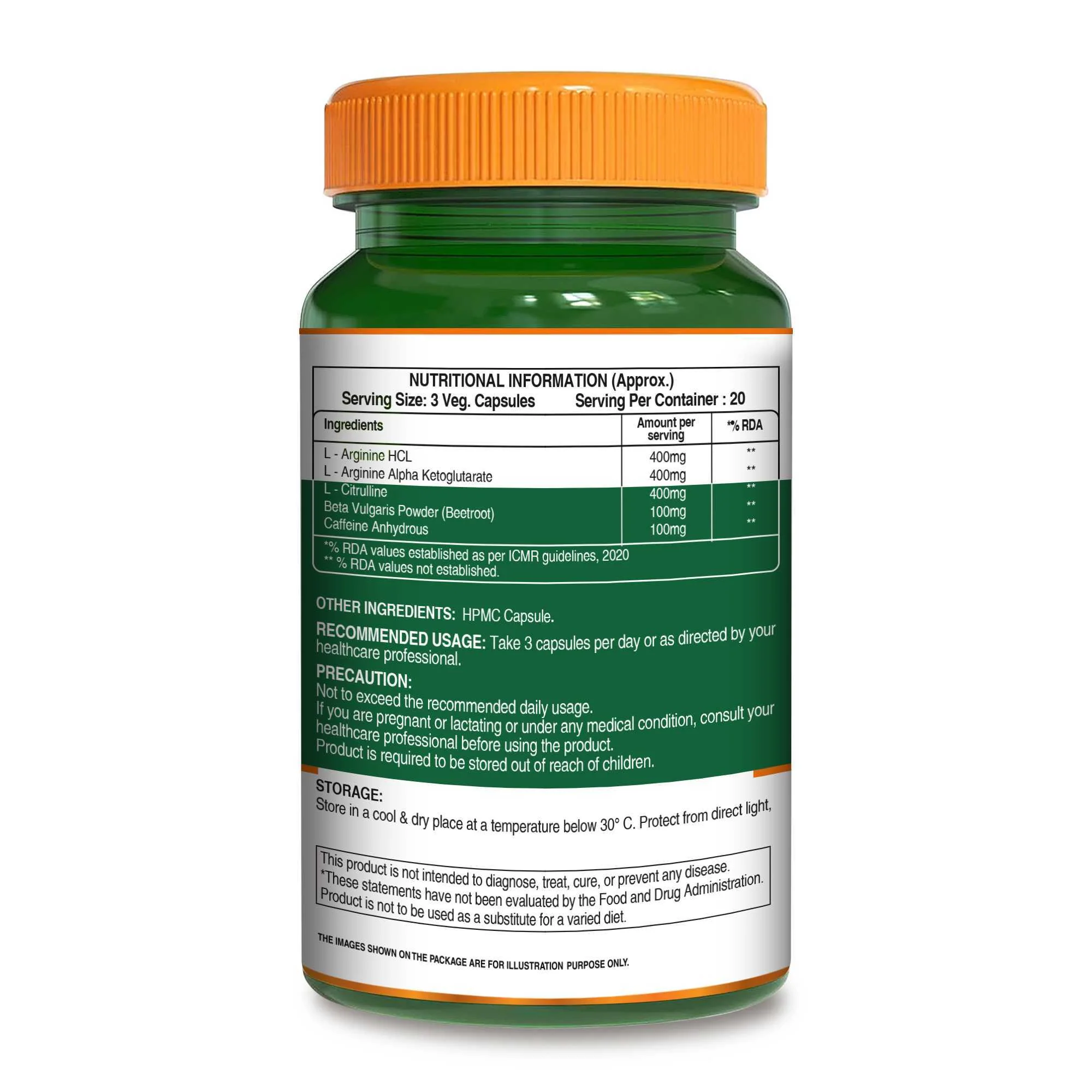 Pure Nutrition Nitric Oxide Booster – L-Arginine HCL, L-Citrulline & Caffeine – Strength, Stamina, Energy & Recovery – 60 Veg Capsules - Image 5