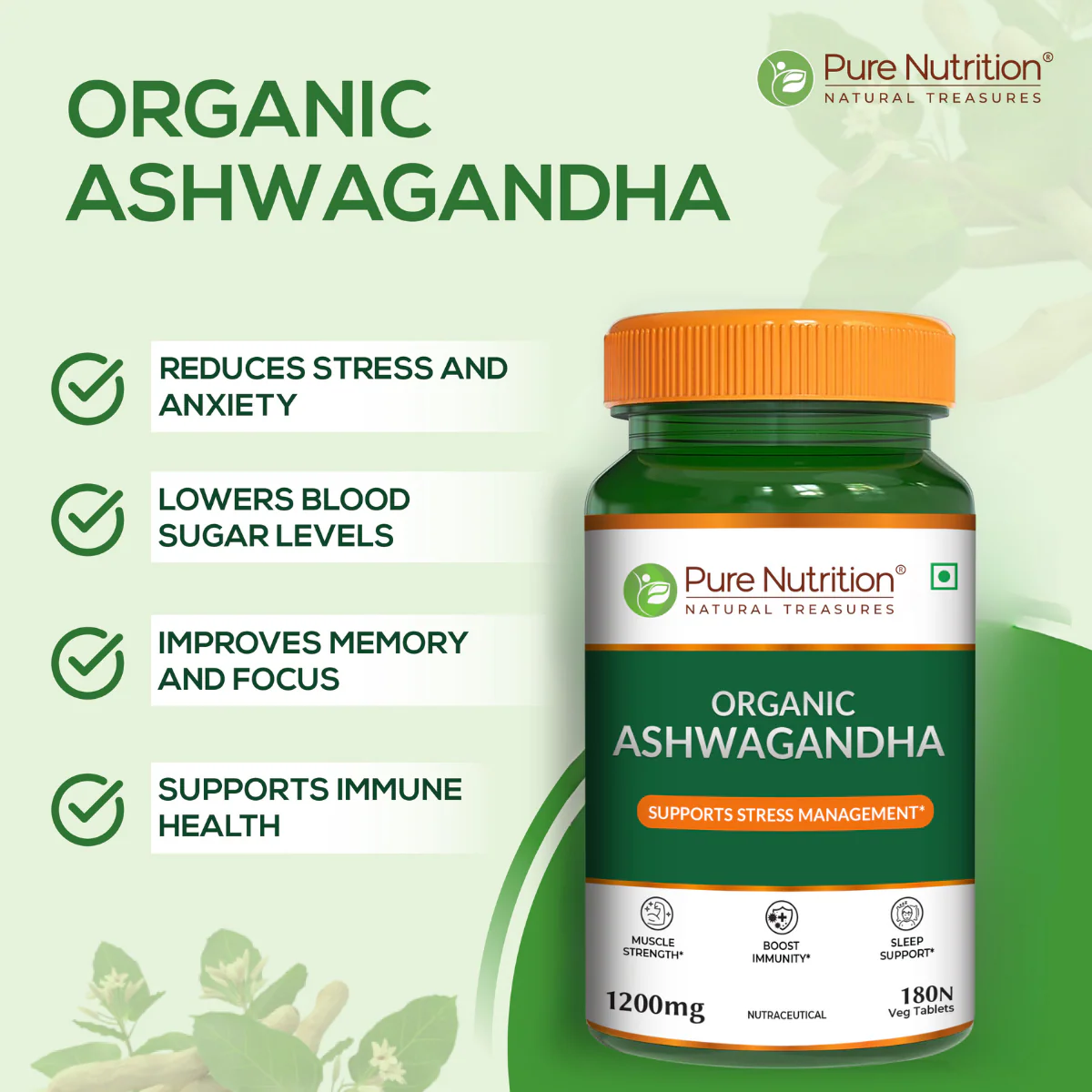 Pure Nutrition Organic Ashwagandha - 180 Tablets - Image 5