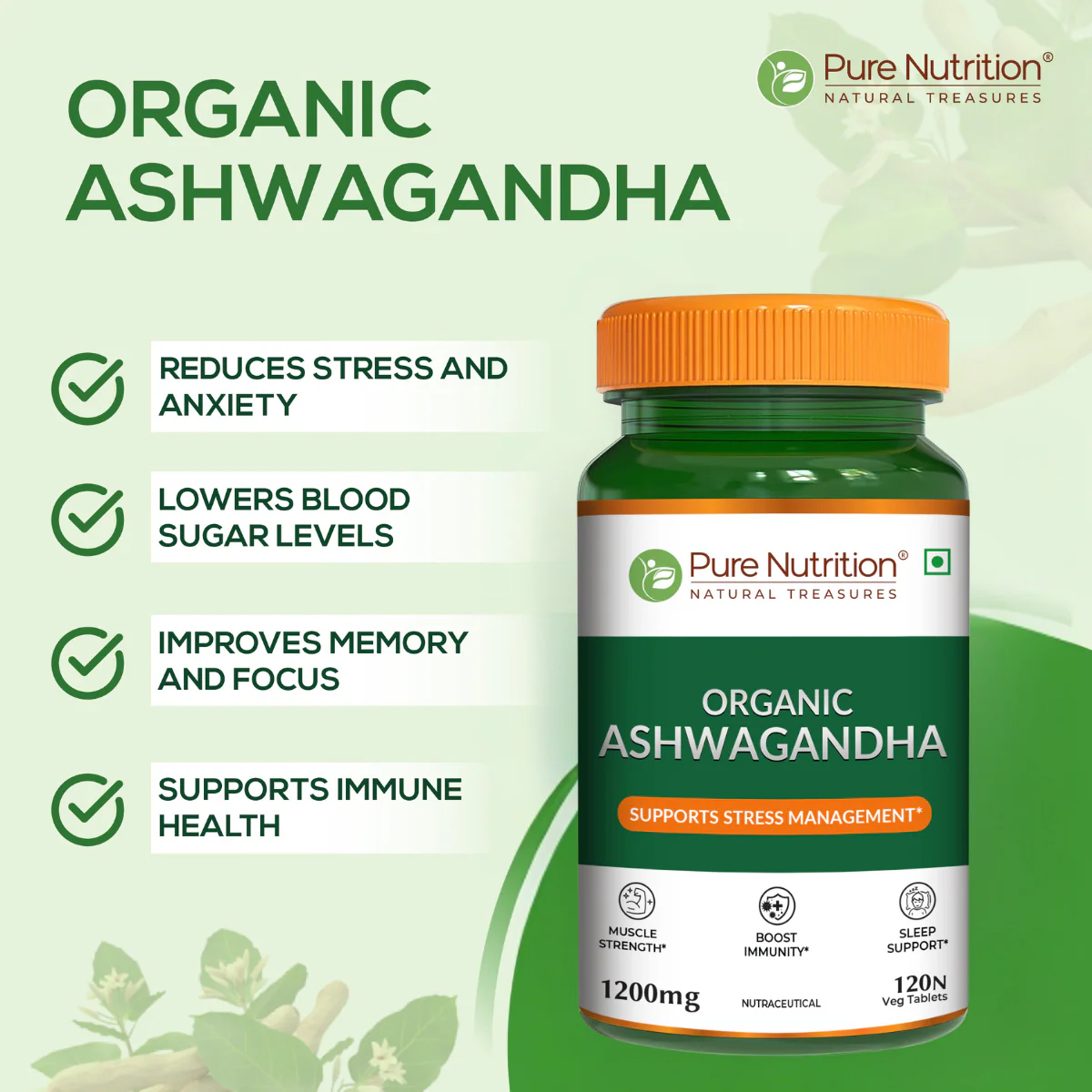 Organic Ashwagandha - 120 Tablets | Supports Stress Management, Sleep, Fertility, Immunity, Vitality, and Strength - Image 4