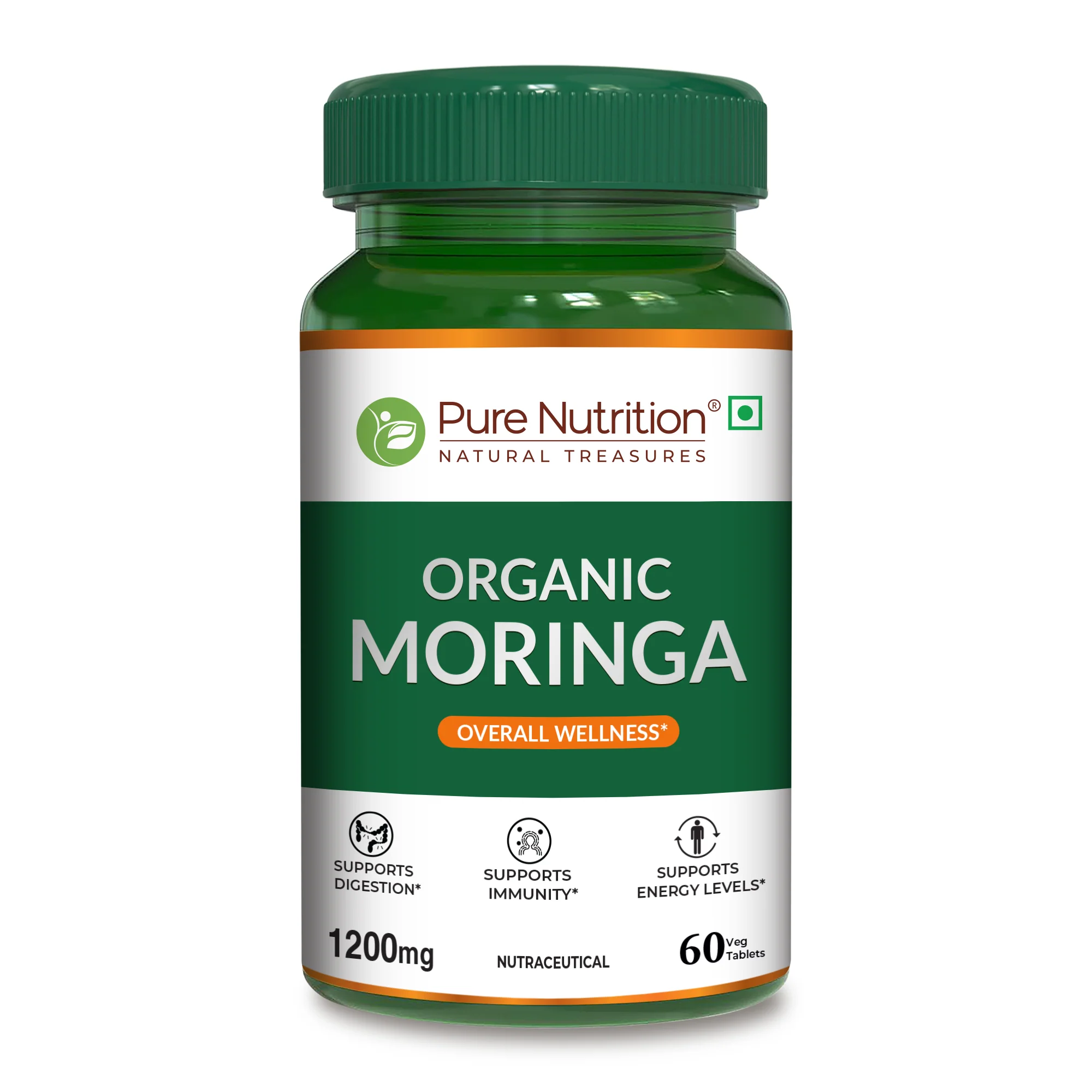 Pure Nutrition Organic Moringa – 1200 mg | 60 Veg Tablets