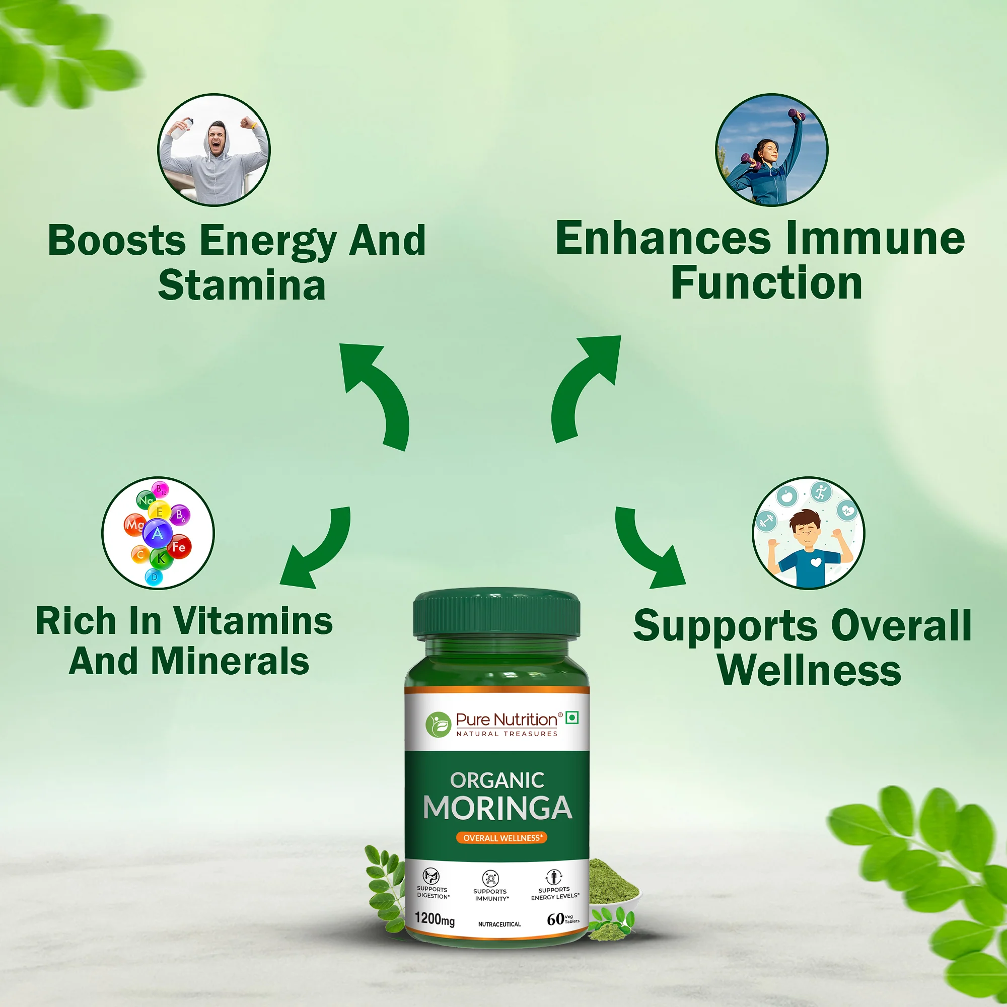 Pure Nutrition Organic Moringa – 1200 mg | 60 Veg Tablets - Image 3