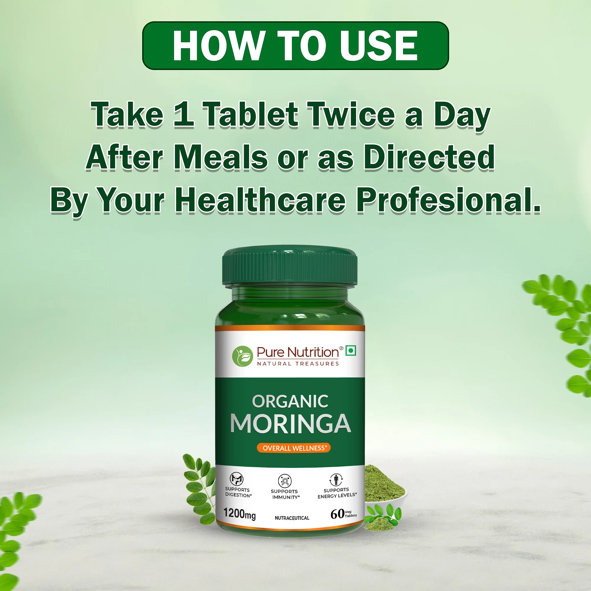 Pure Nutrition Organic Moringa – 1200 mg | 60 Veg Tablets - Image 6
