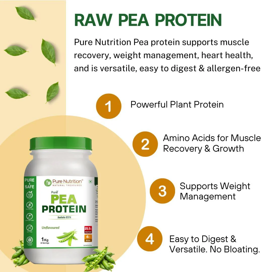 Pure Nutrition Pea Protein Isolate Powder 1Kg | 100% Pure Plant-Based Protein for Men & Women | 25.5g Protein & 4g BCAA | Ideal for Muscle Growth, Recovery & Vegan Diet - Image 5