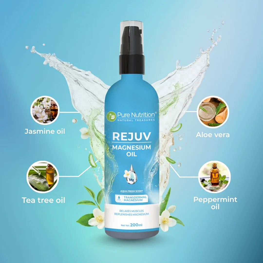 Pure Nutrition Rejuv Magnesium Oil with Aloe Vera, Jasmine & Peppermint Oil – 200ml - Image 3