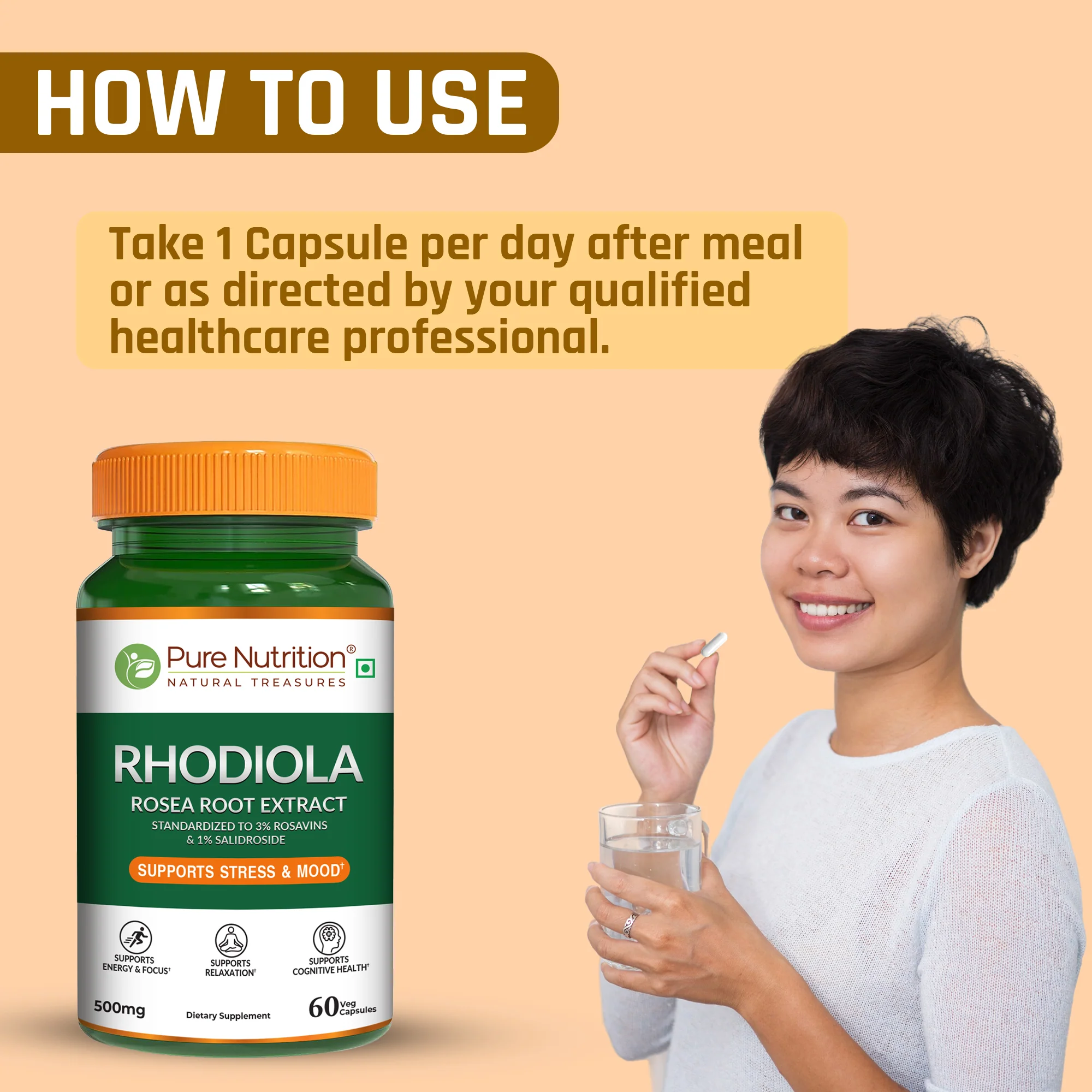 Pure Nutrition Rhodiola Rosea Root Extract – 500mg, 60 Veg Capsules - Image 2