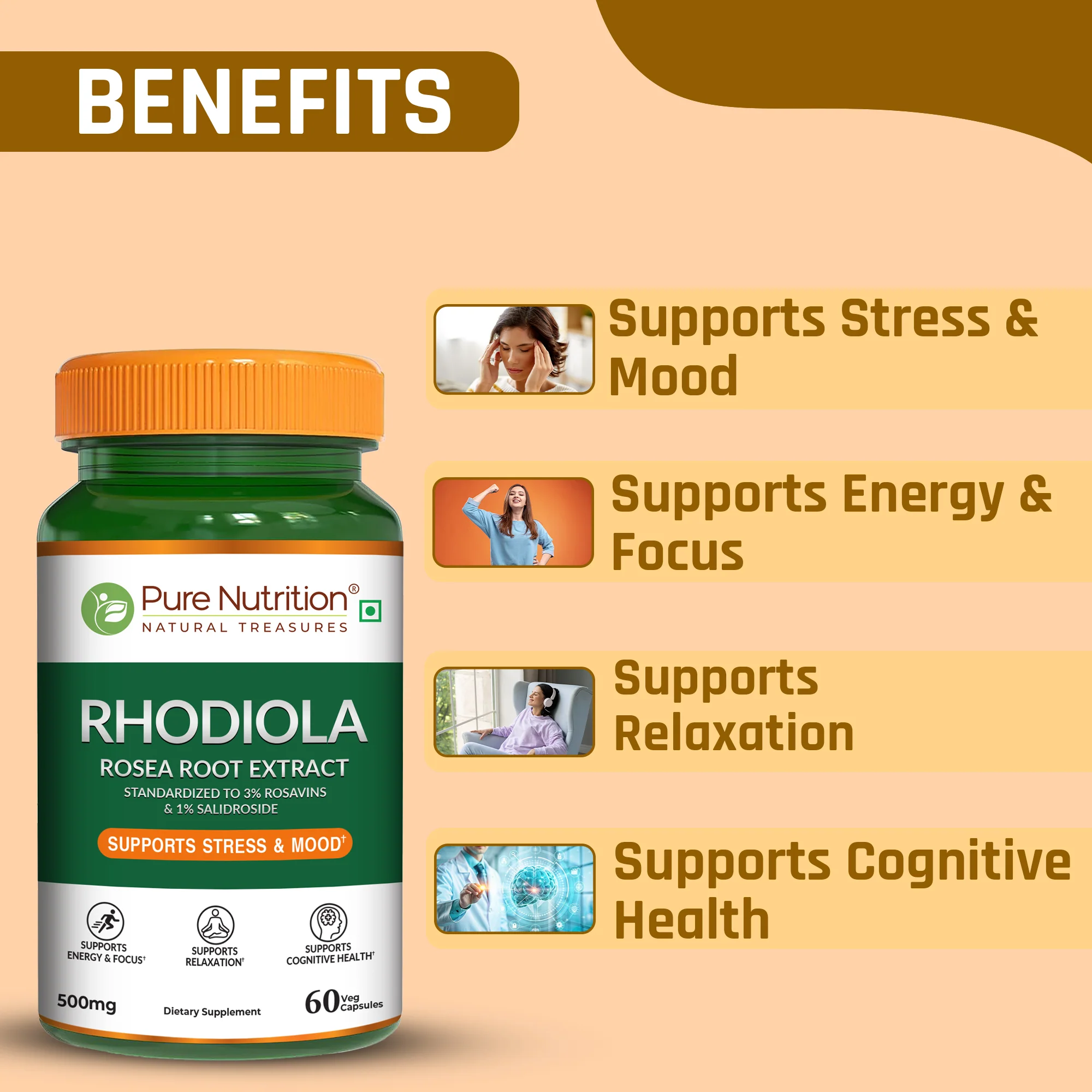 Pure Nutrition Rhodiola Rosea Root Extract – 500mg, 60 Veg Capsules - Image 3