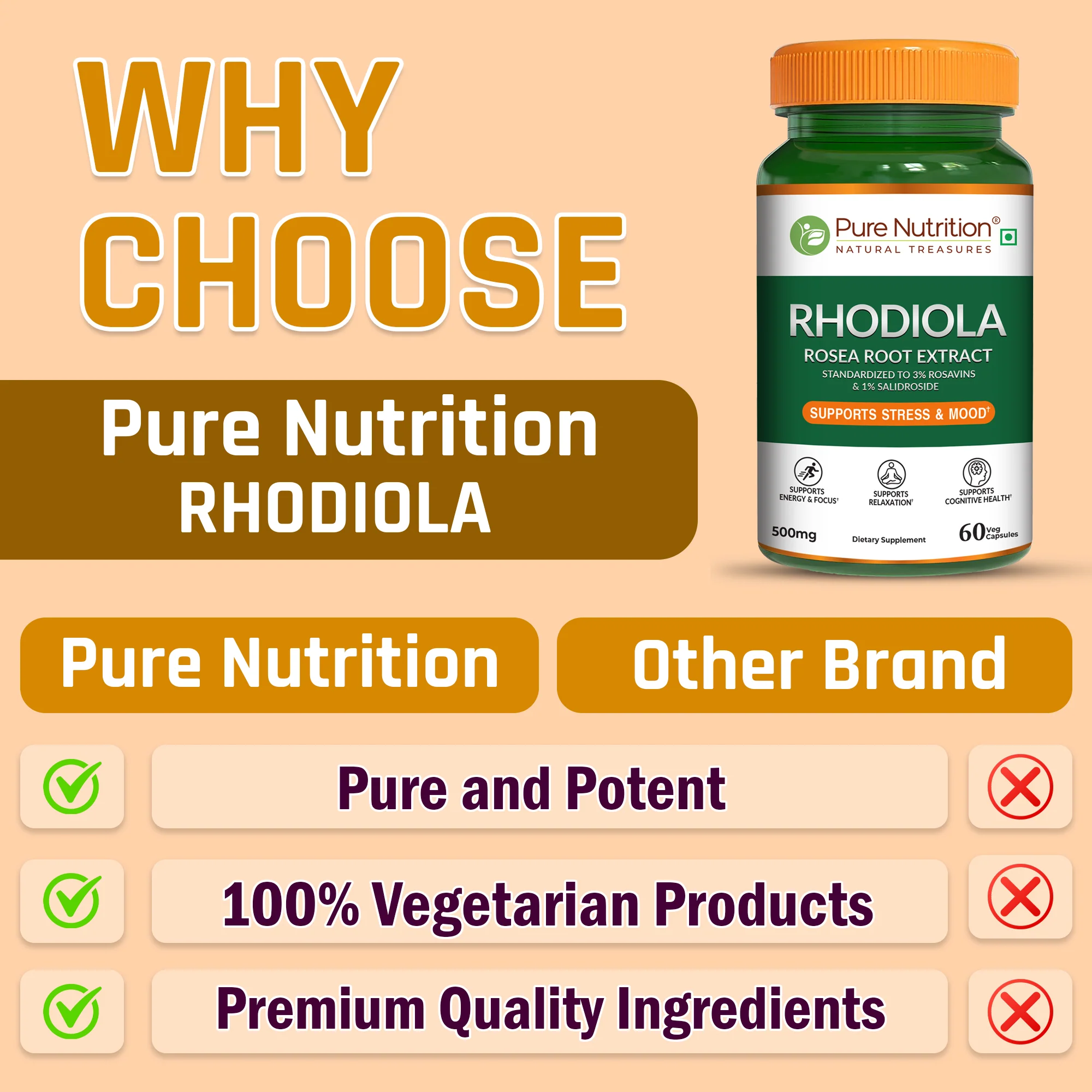 Pure Nutrition Rhodiola Rosea Root Extract – 500mg, 60 Veg Capsules - Image 5