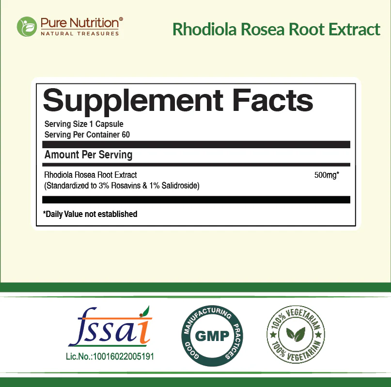 Pure Nutrition Rhodiola Rosea Root Extract – 500mg, 60 Veg Capsules - Image 6