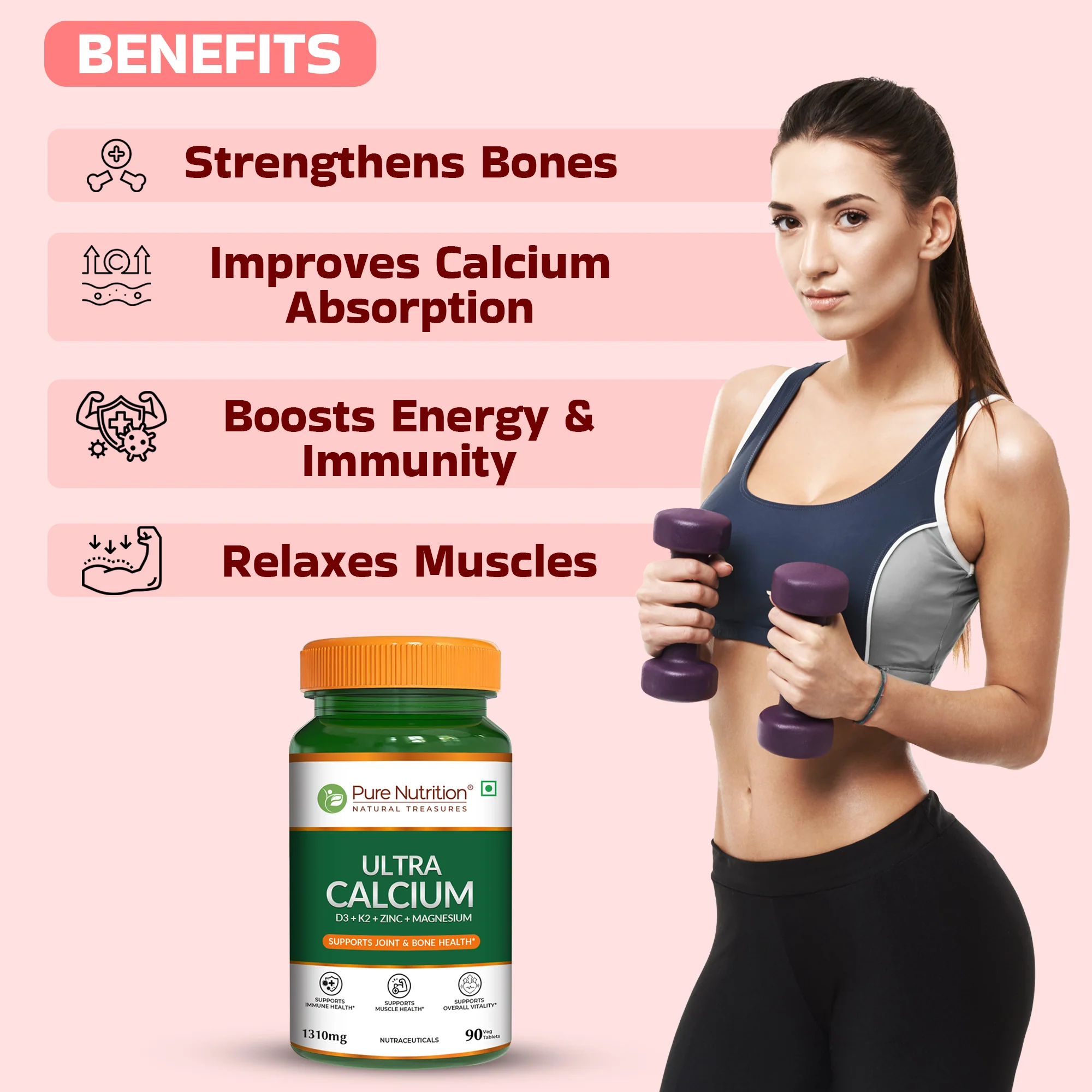 Pure Nutrition Ultra Calcium with D3, K2, Zinc & Magnesium - Image 3