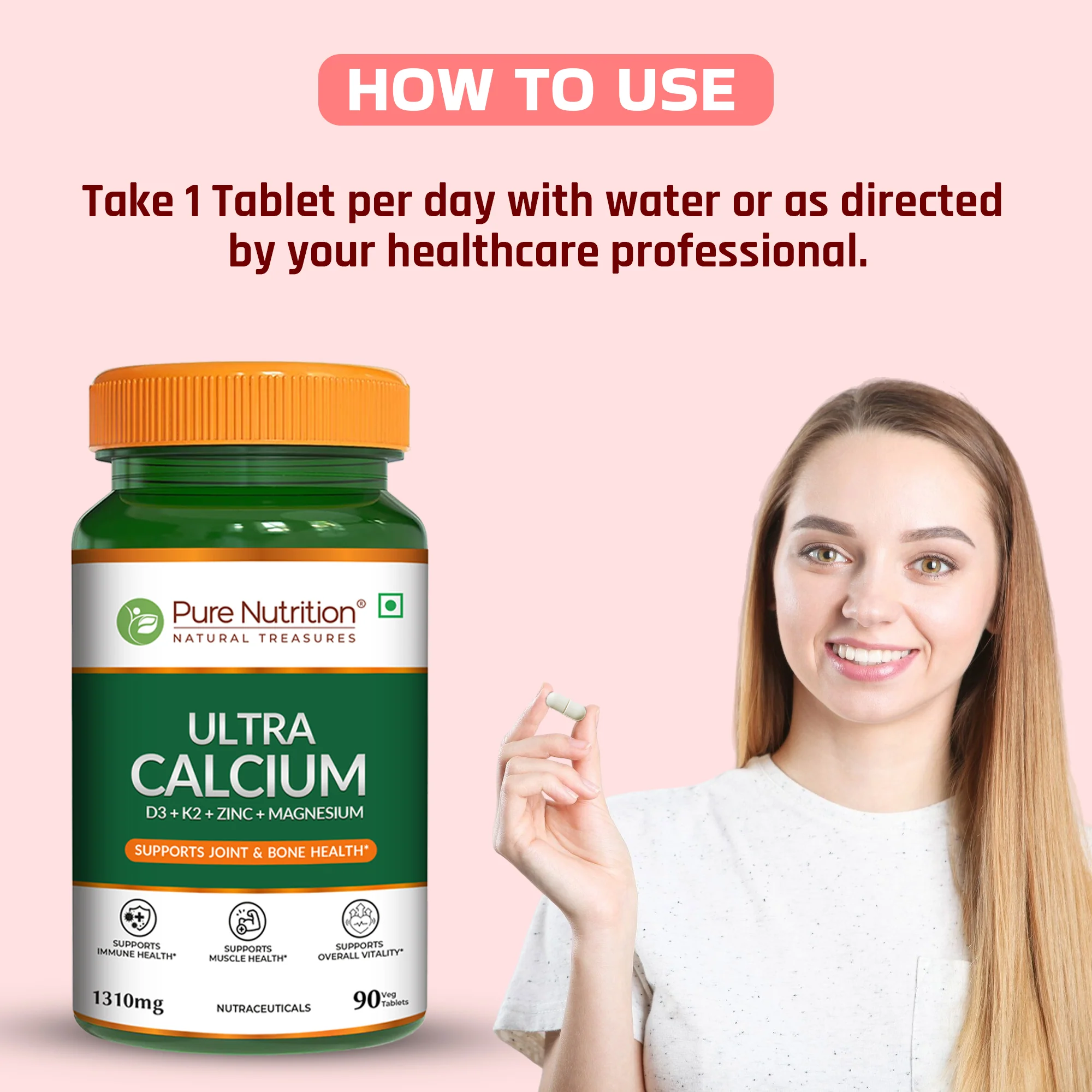 Pure Nutrition Ultra Calcium with D3, K2, Zinc & Magnesium - Image 4