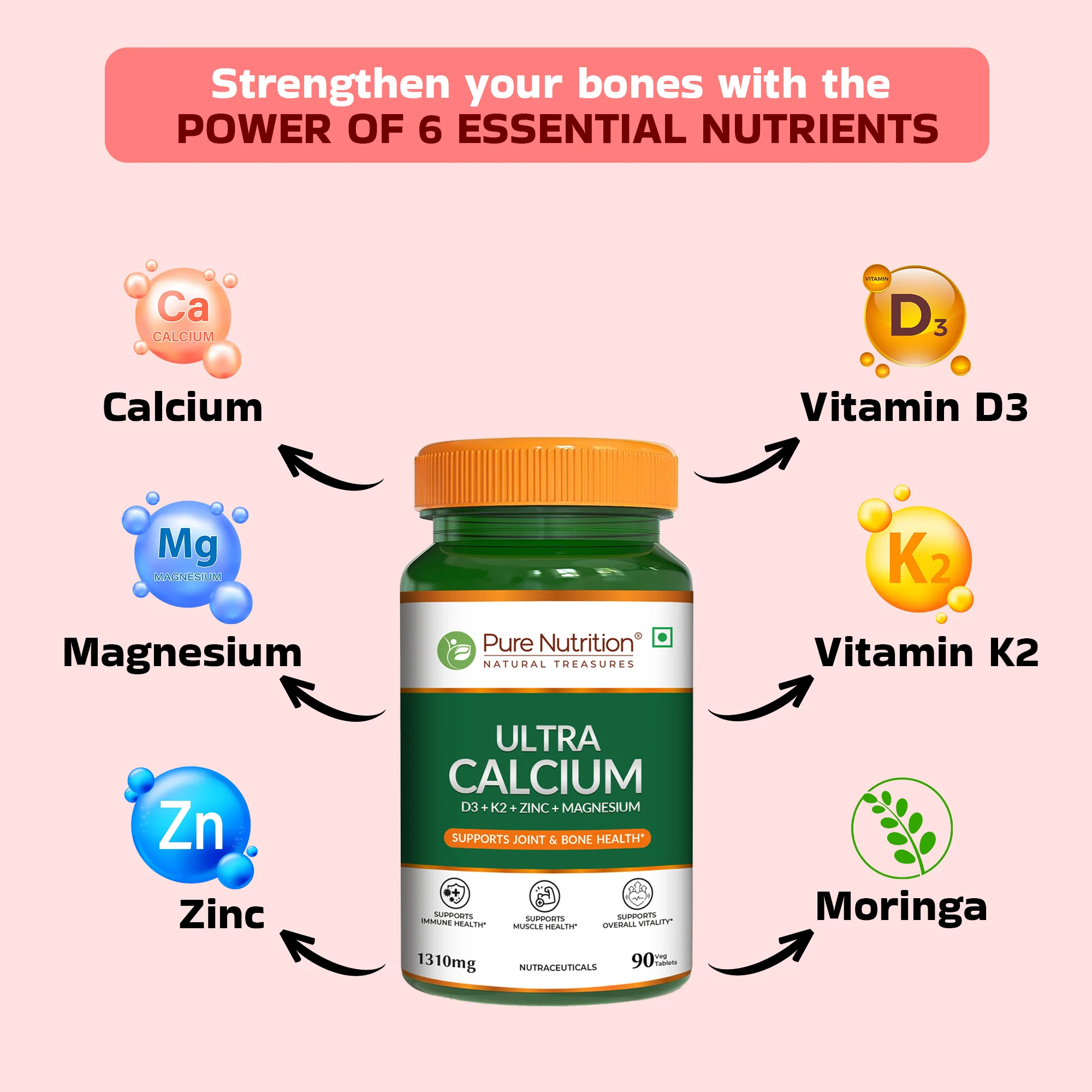 Pure Nutrition Ultra Calcium with D3, K2, Zinc & Magnesium - Image 6