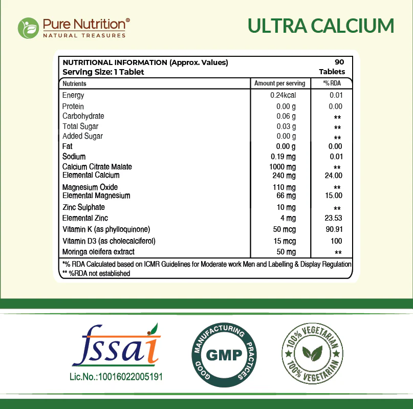 Pure Nutrition Ultra Calcium with D3, K2, Zinc & Magnesium - Image 7
