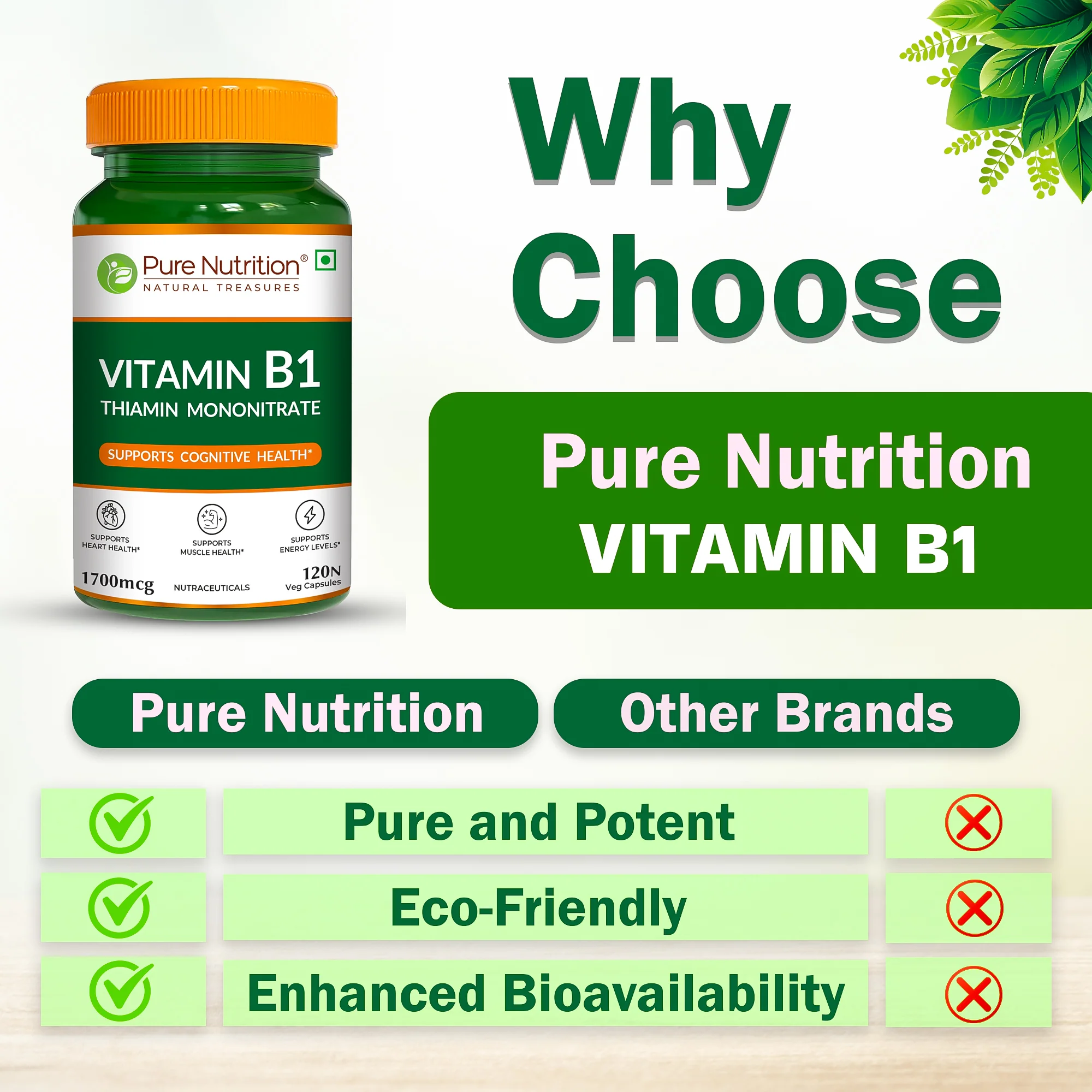 Pure Nutrition Vitamin B1 – 120 Veg Capsules - Image 2