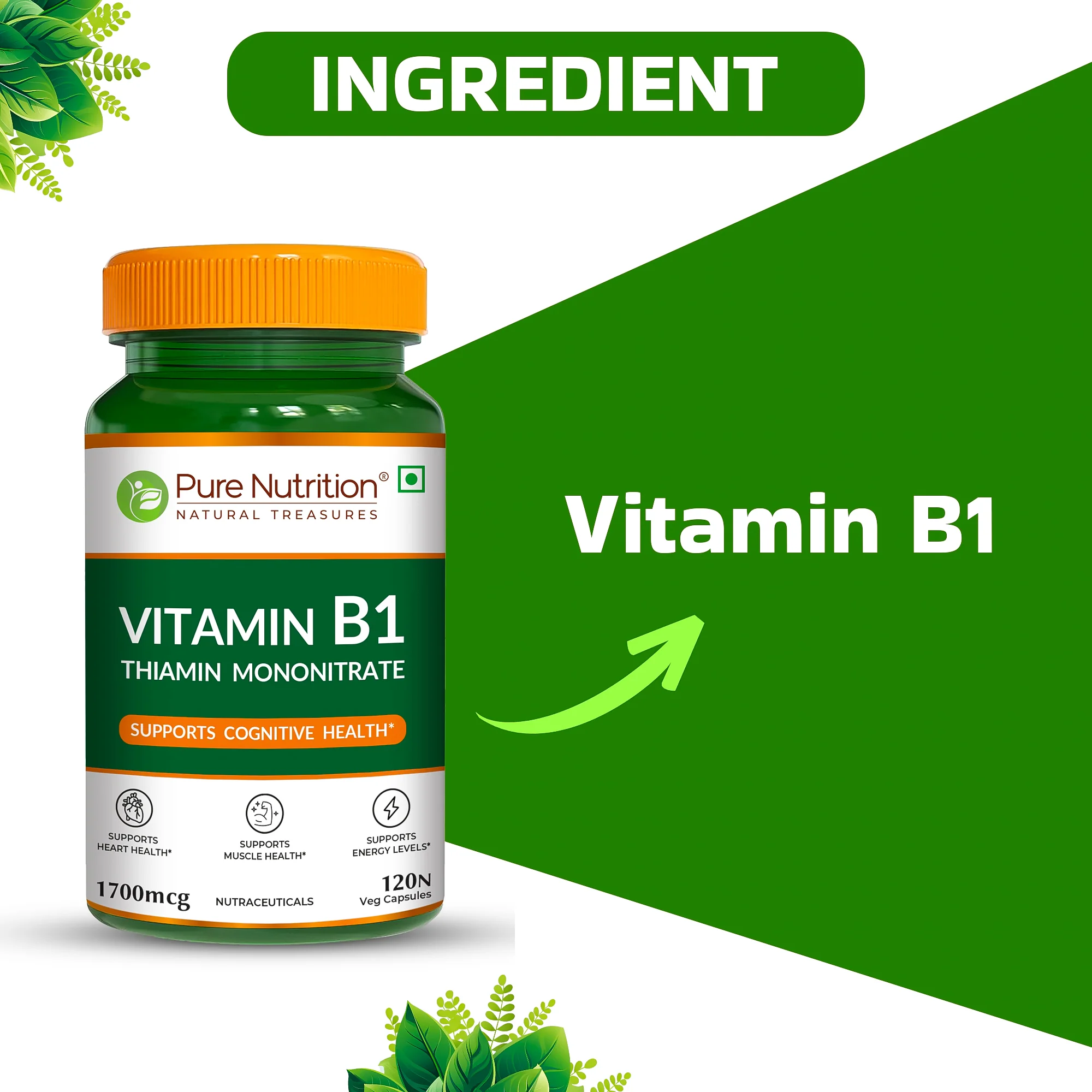 Pure Nutrition Vitamin B1 – 120 Veg Capsules - Image 3