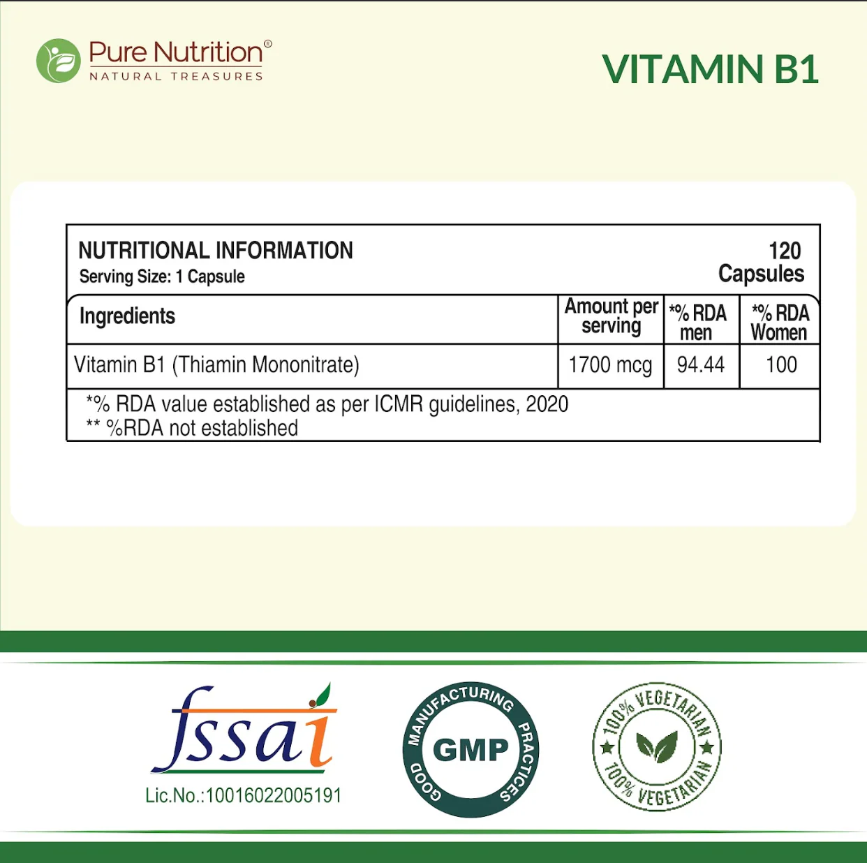 Pure Nutrition Vitamin B1 – 120 Veg Capsules - Image 6