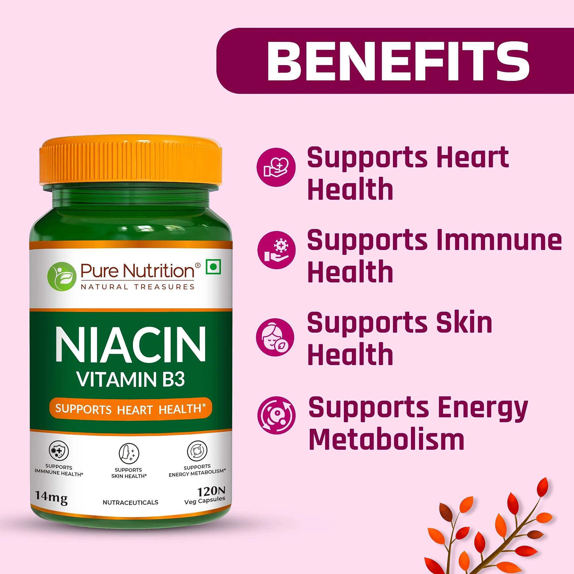 Pure Nutrition Vitamin B3 Niacin – 120 Veg Capsules - Image 4