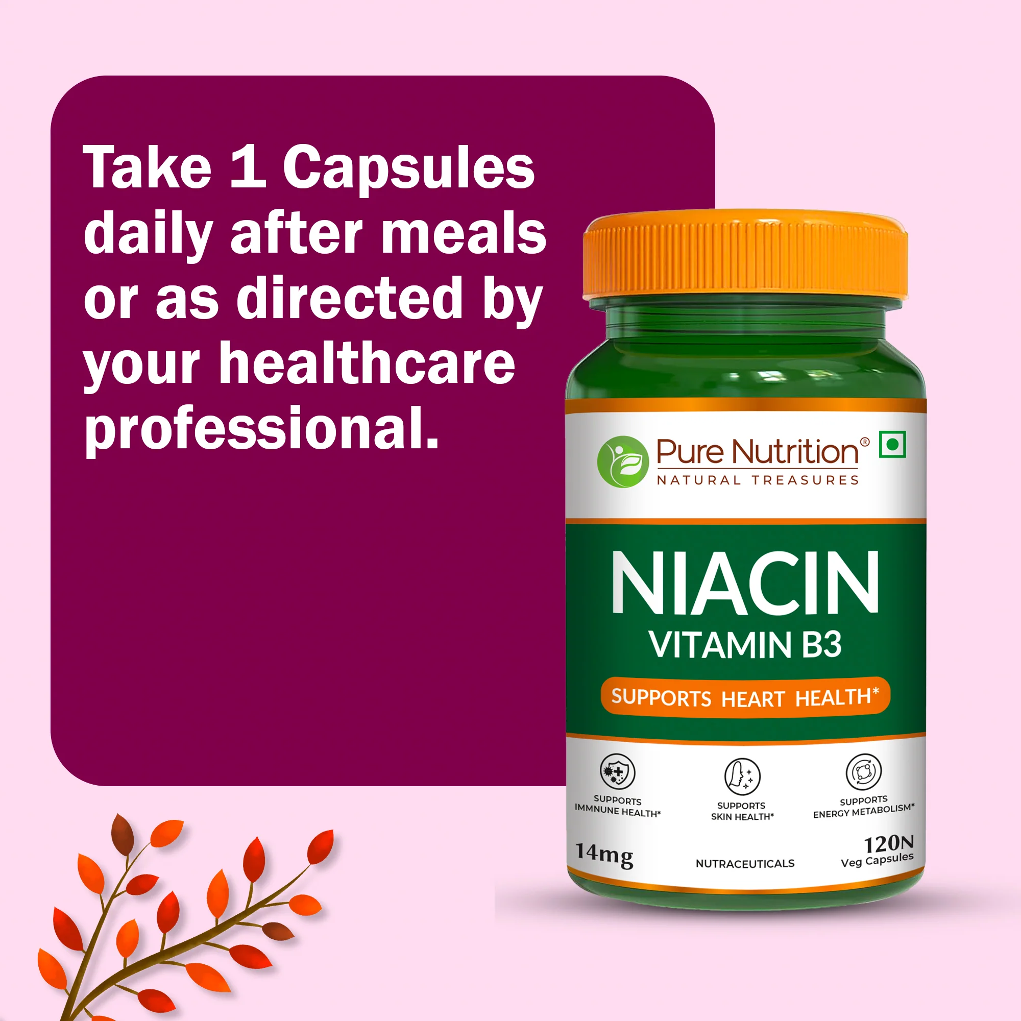 Pure Nutrition Vitamin B3 Niacin – 120 Veg Capsules - Image 5