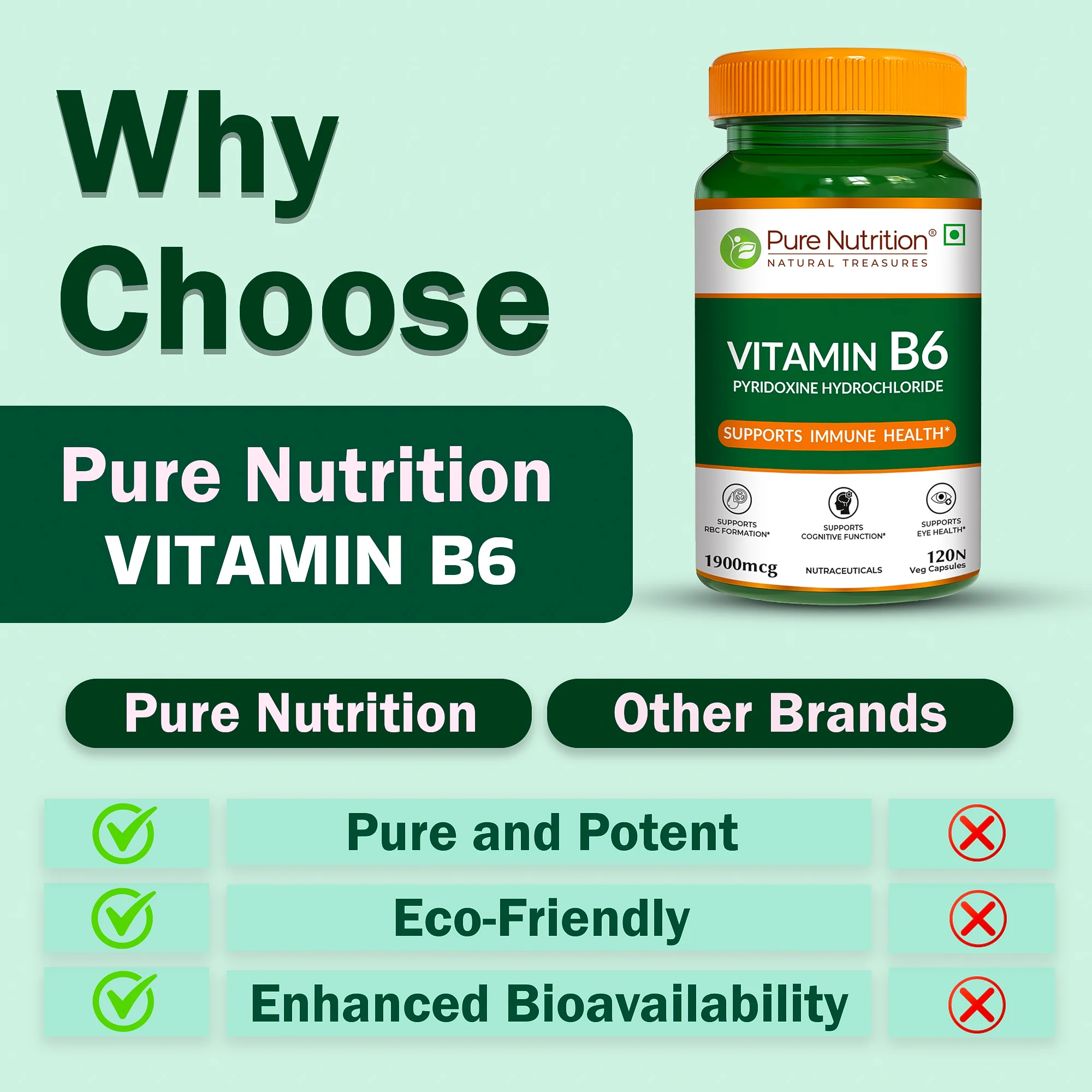 Pure Nutrition Vitamin B6 – 120 Veg Capsules - Image 2