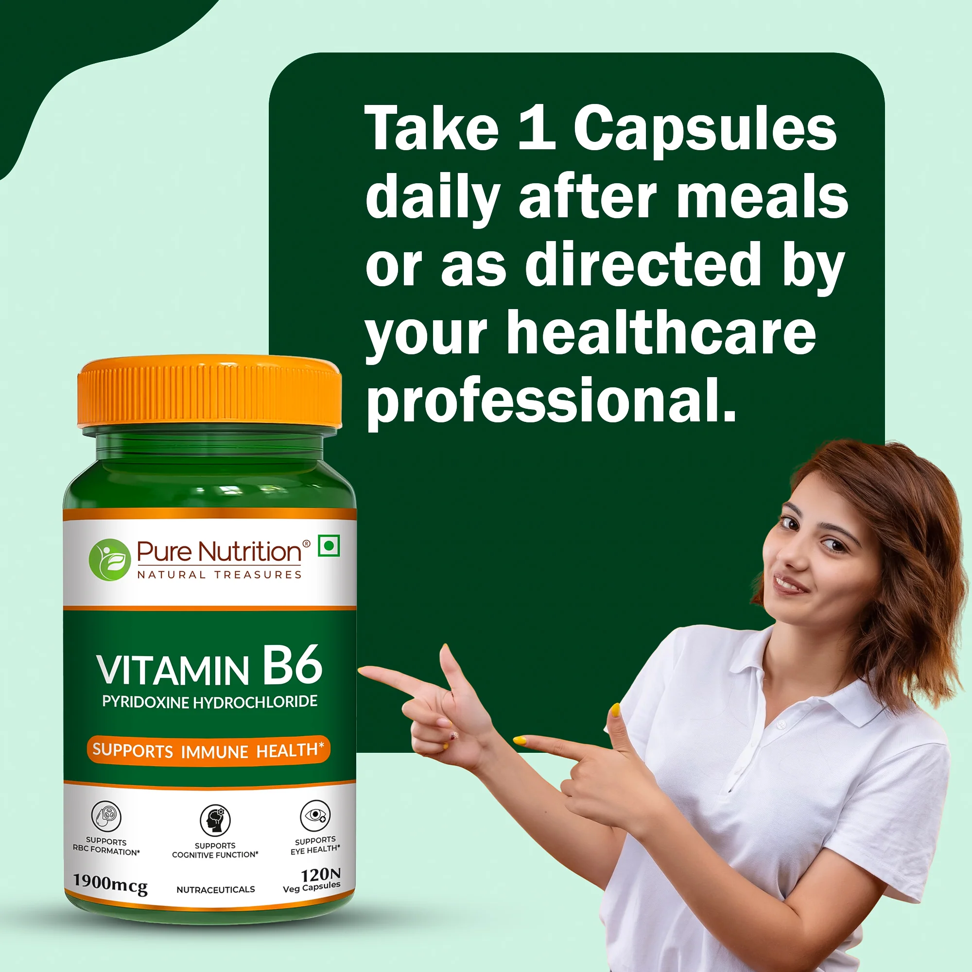 Pure Nutrition Vitamin B6 – 120 Veg Capsules - Image 3