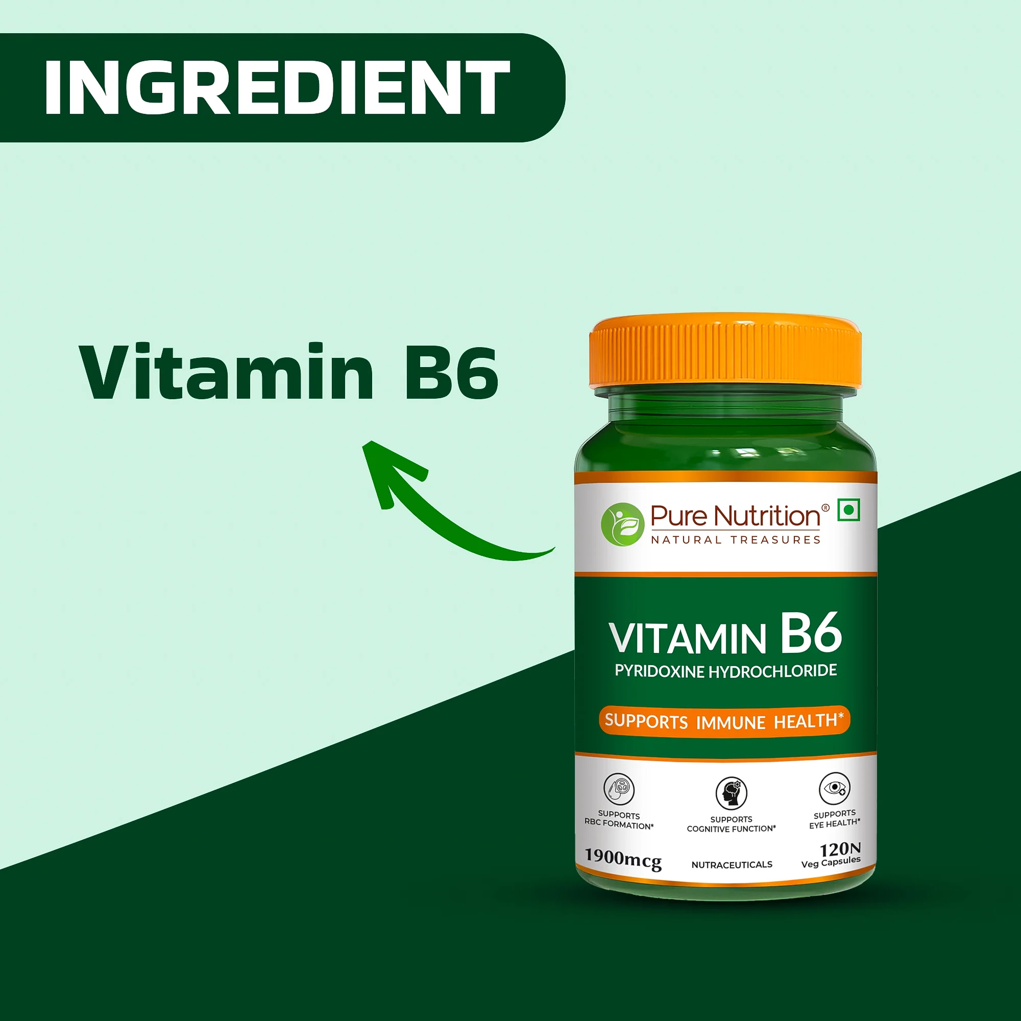 Pure Nutrition Vitamin B6 – 120 Veg Capsules - Image 4