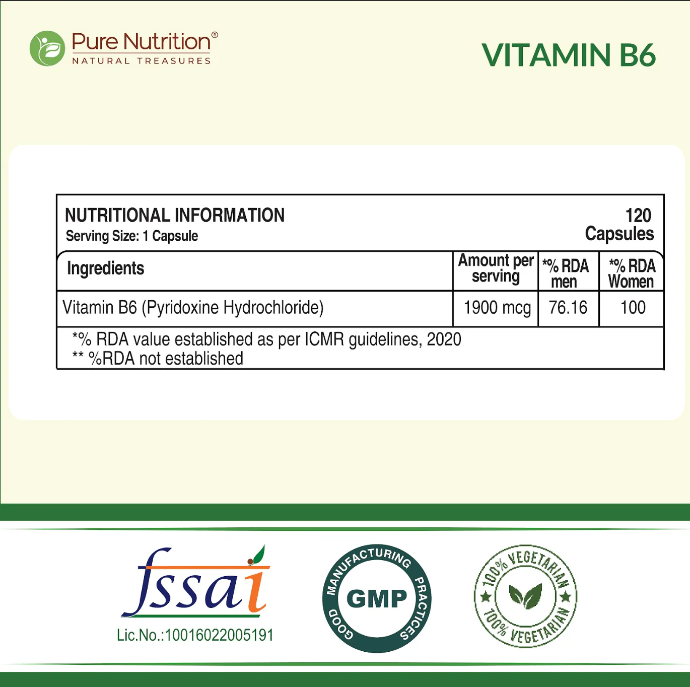 Pure Nutrition Vitamin B6 – 120 Veg Capsules - Image 6