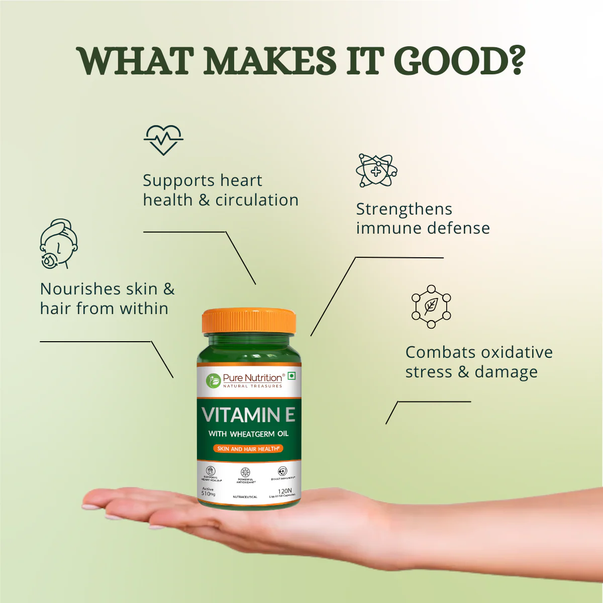 Pure Nutrition Vitamin E with Wheatgerm Oil – 120 Liquid Fill Capsules | Skin & Hair Health, Antioxidant Support - Image 6
