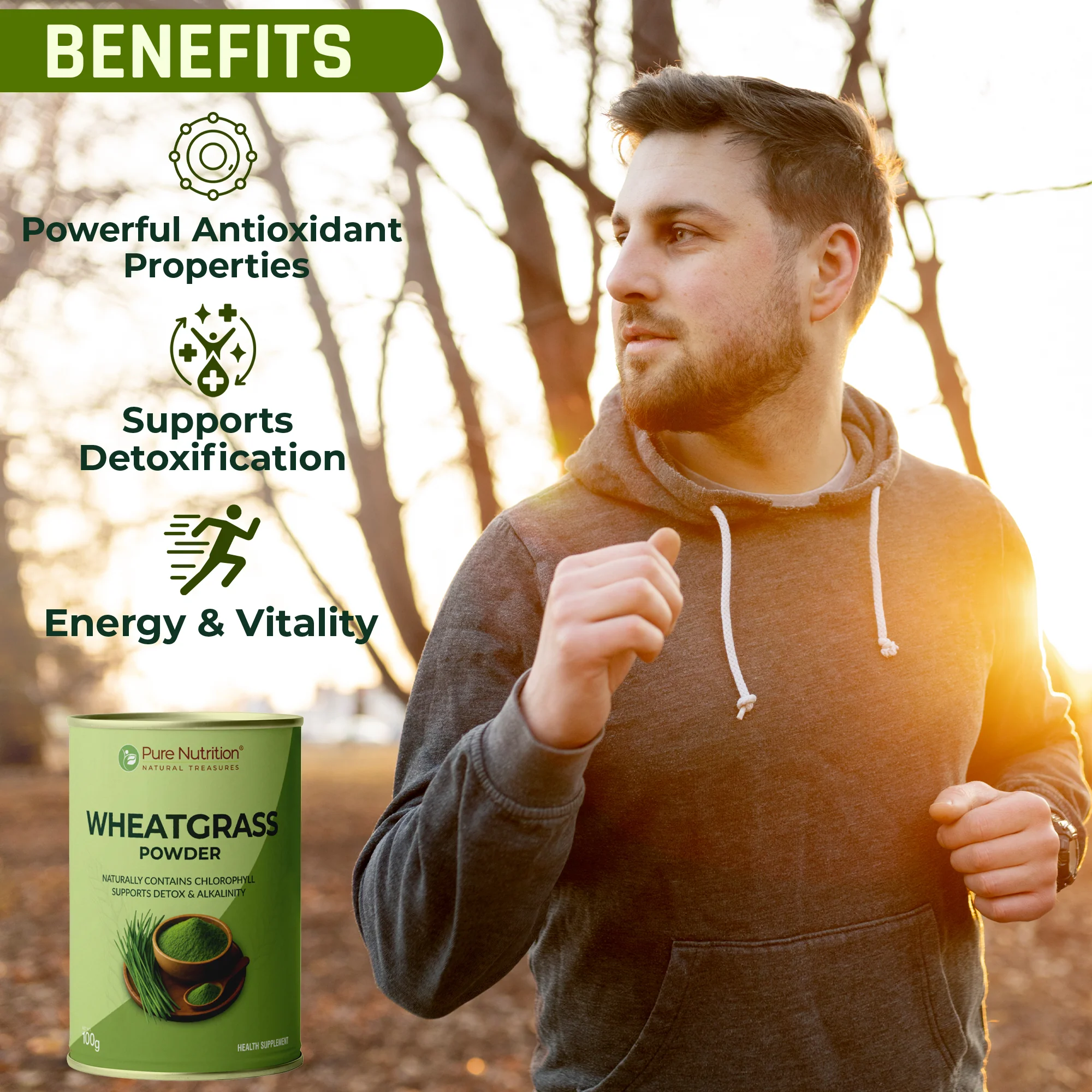 Pure Nutrition Wheatgrass Powder – 100g | Supports Detox, Alkalinity & Vitality - Image 4
