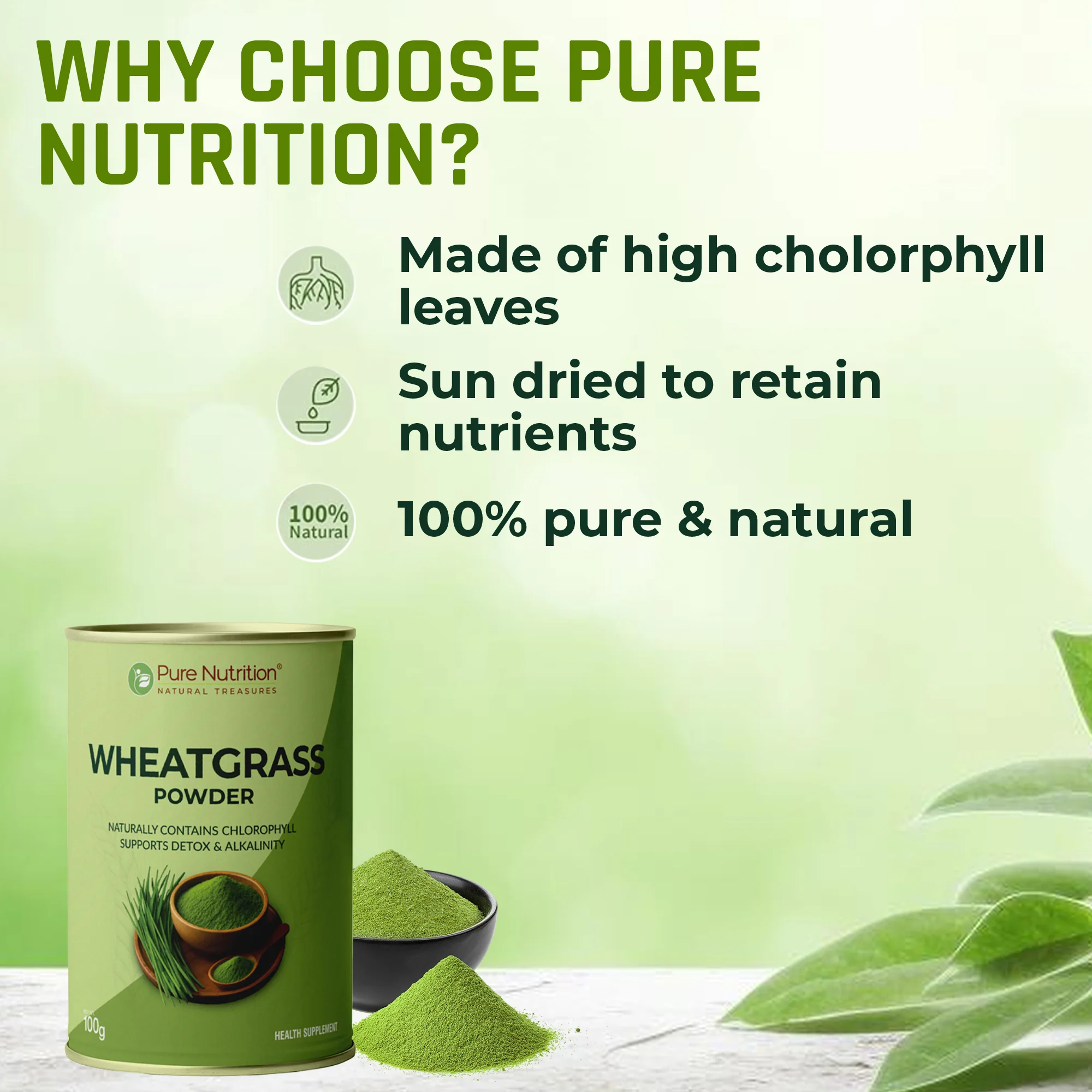 Pure Nutrition Wheatgrass Powder – 100g | Supports Detox, Alkalinity & Vitality - Image 6