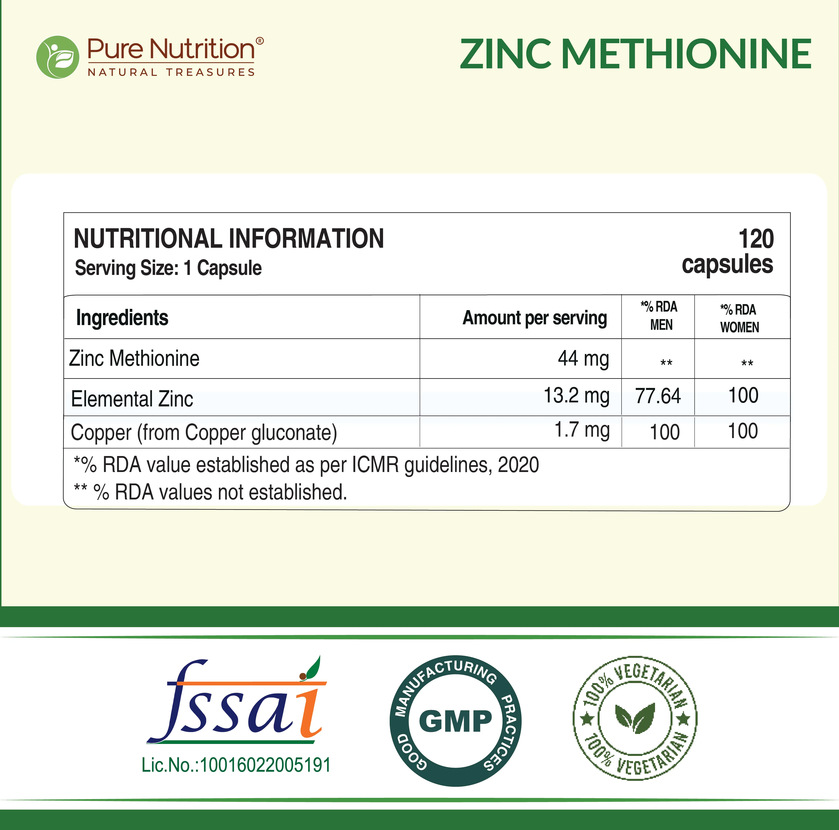 Pure Nutrition Zinc Methionine Veg Capsules – 120 Caps - Image 6