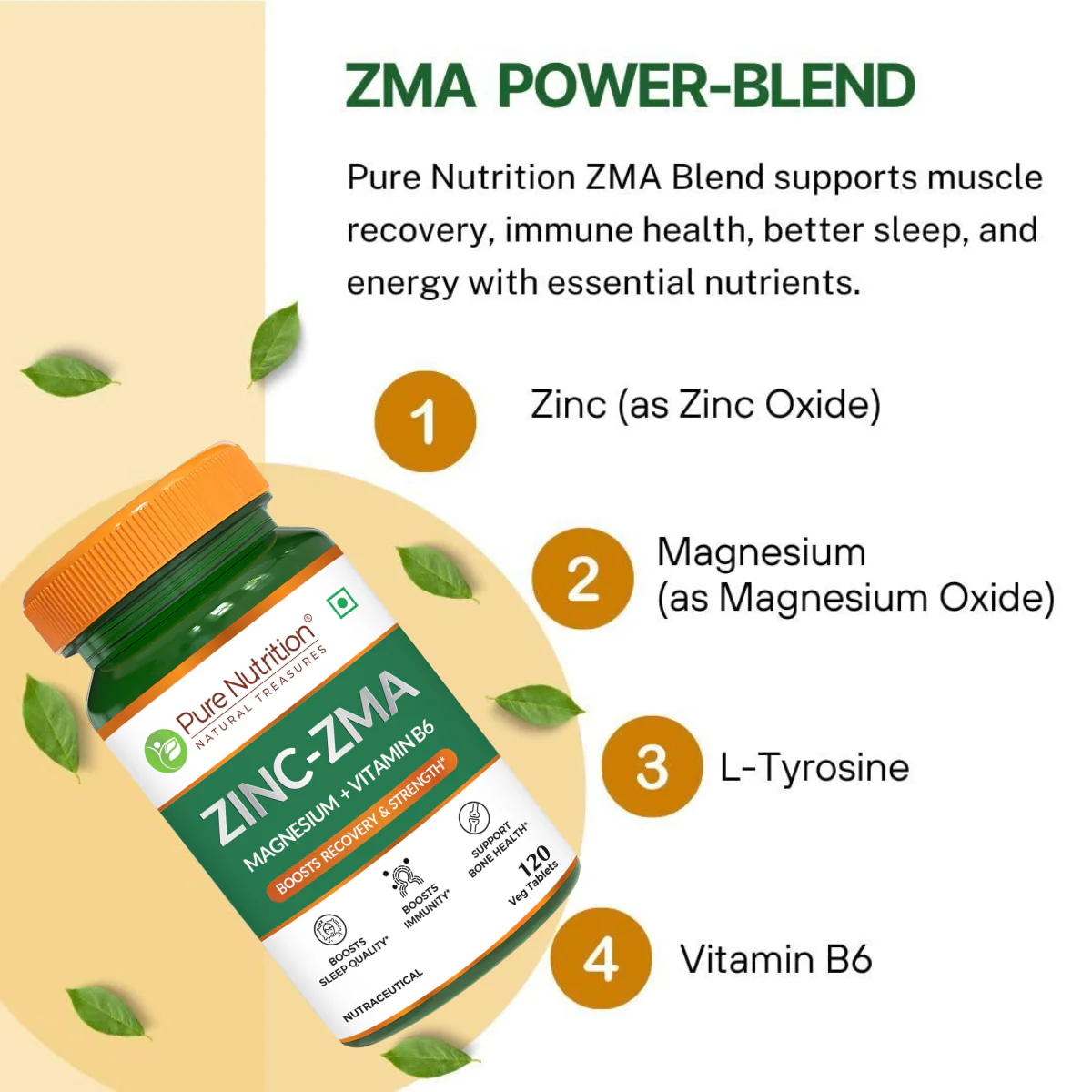 Zinc ZMA - 120 Veg Tablets | 800mg with Zinc, Magnesium Aspartate & Vitamin B6 | Enhances Muscle Recovery, Strengthens Bones, Boosts Sleep Quality & Supports Immune Health | Ideal for Active Lifestyles - Image 3