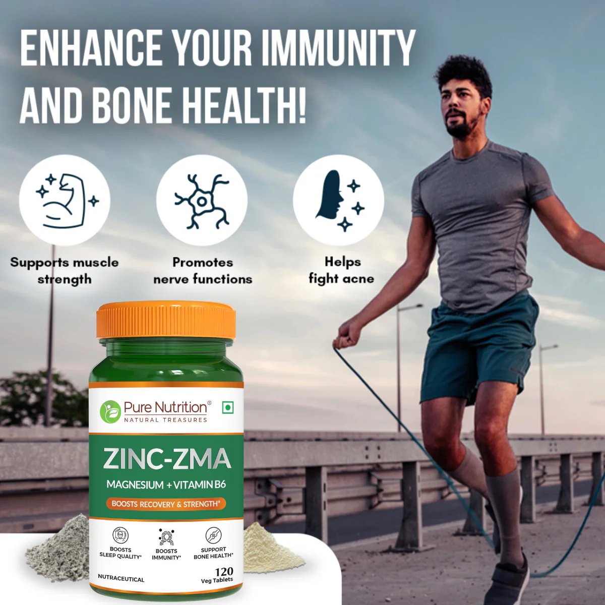 Zinc ZMA - 120 Veg Tablets | 800mg with Zinc, Magnesium Aspartate & Vitamin B6 | Enhances Muscle Recovery, Strengthens Bones, Boosts Sleep Quality & Supports Immune Health | Ideal for Active Lifestyles - Image 4