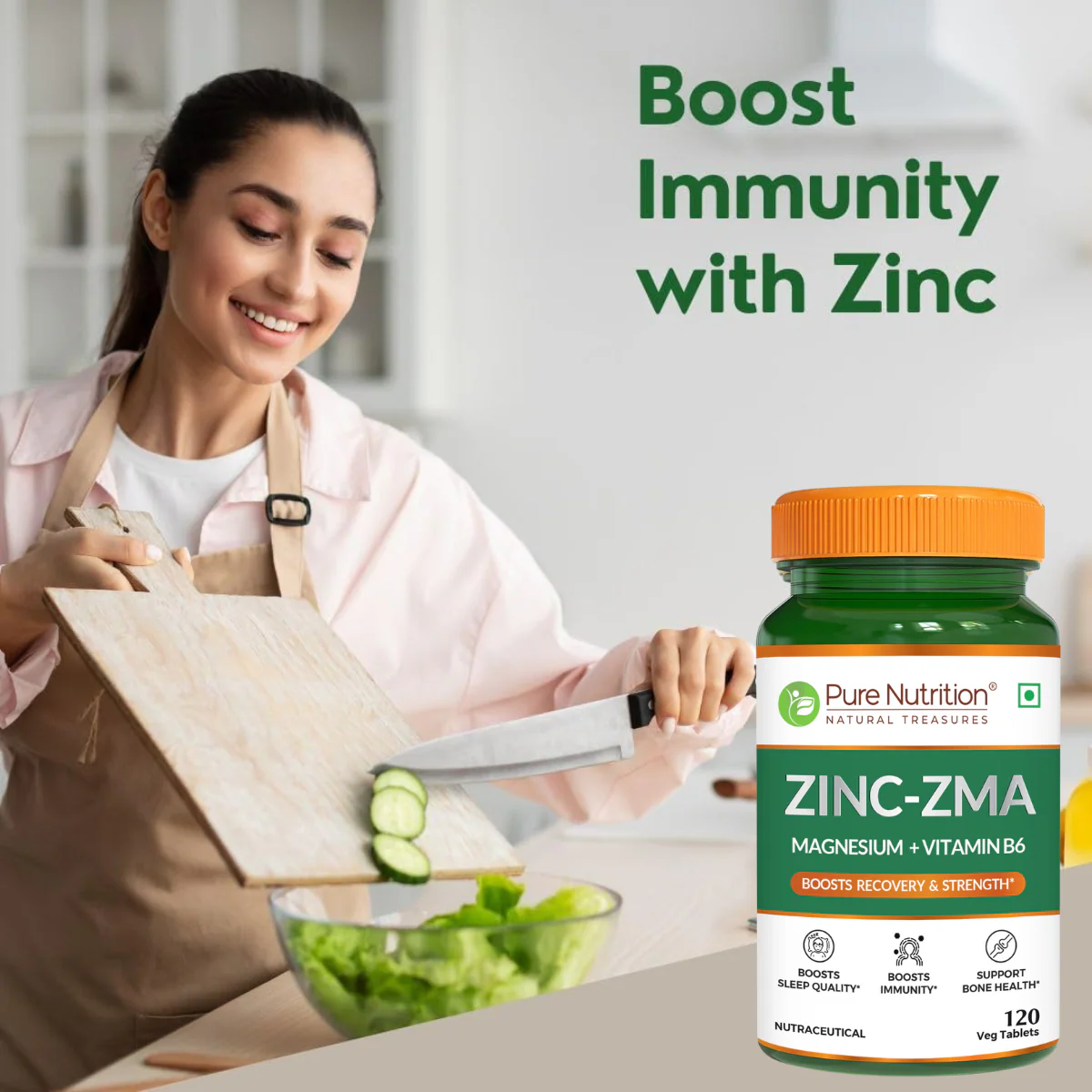 Zinc ZMA - 120 Veg Tablets | 800mg with Zinc, Magnesium Aspartate & Vitamin B6 | Enhances Muscle Recovery, Strengthens Bones, Boosts Sleep Quality & Supports Immune Health | Ideal for Active Lifestyles - Image 6