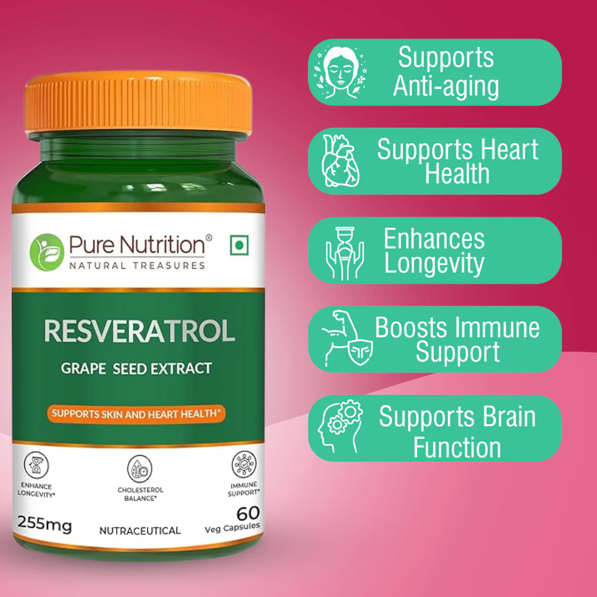 Resveratrol with Grape Seed Extract | Antioxidant Support – 255mg - Image 13