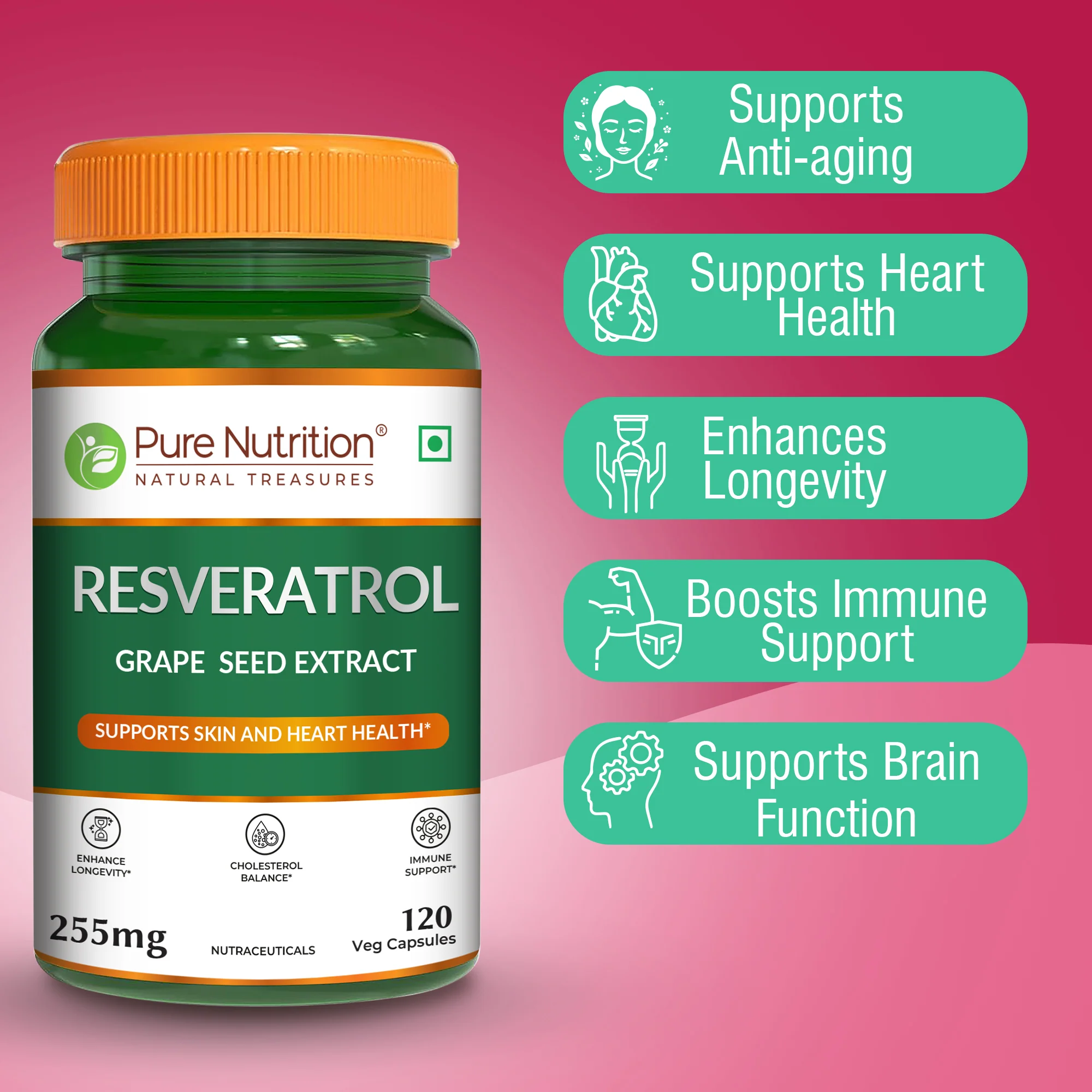 Resveratrol with Grape Seed Extract | Antioxidant Support – 255mg - Image 4