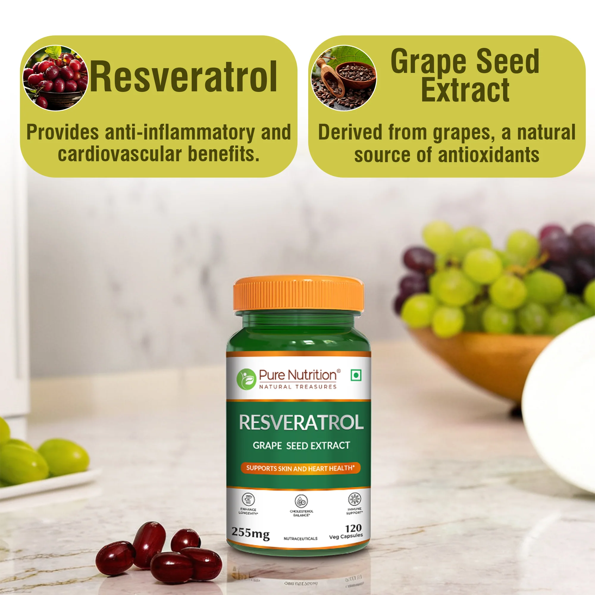Resveratrol with Grape Seed Extract | Antioxidant Support – 255mg - Image 6
