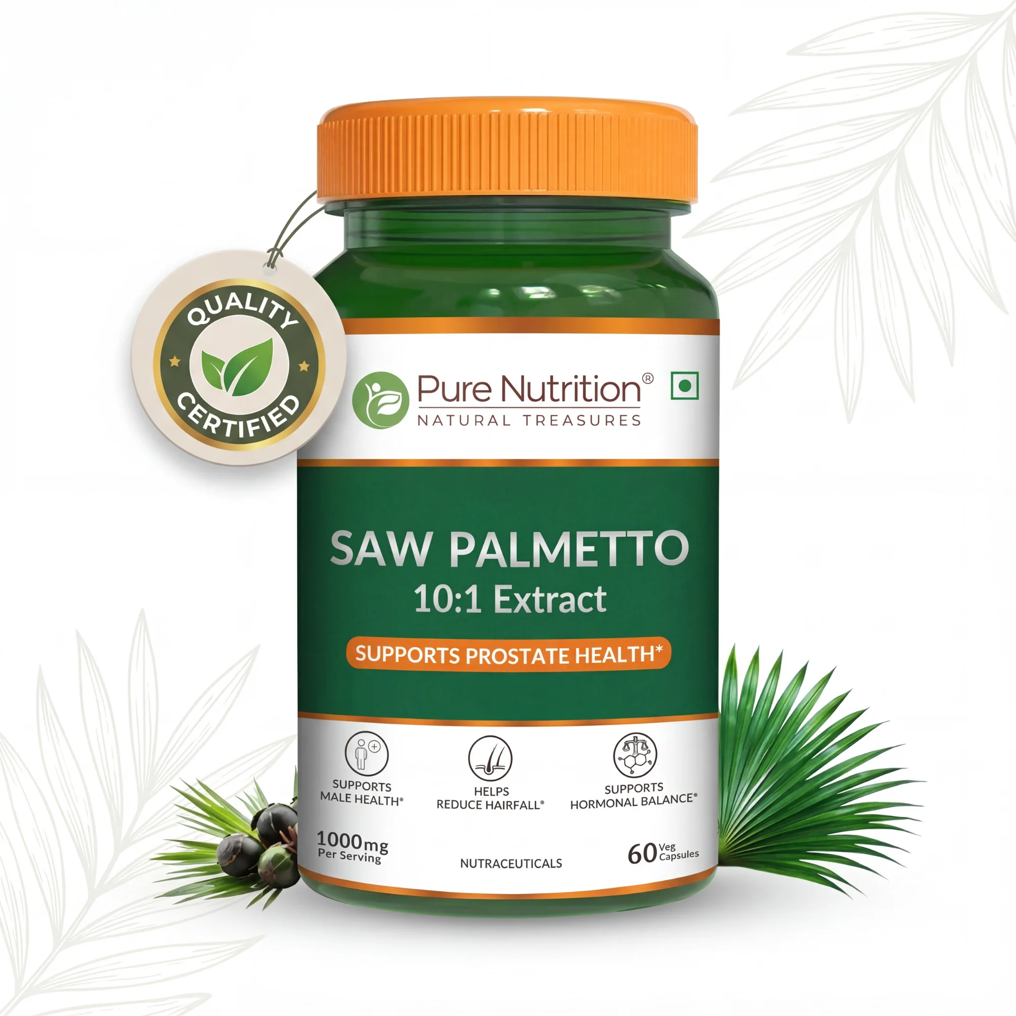 Saw Palmetto Supplement Veg Capsules | Supports Prostate Health, Hair Growth, and Urinary Function - Image 2
