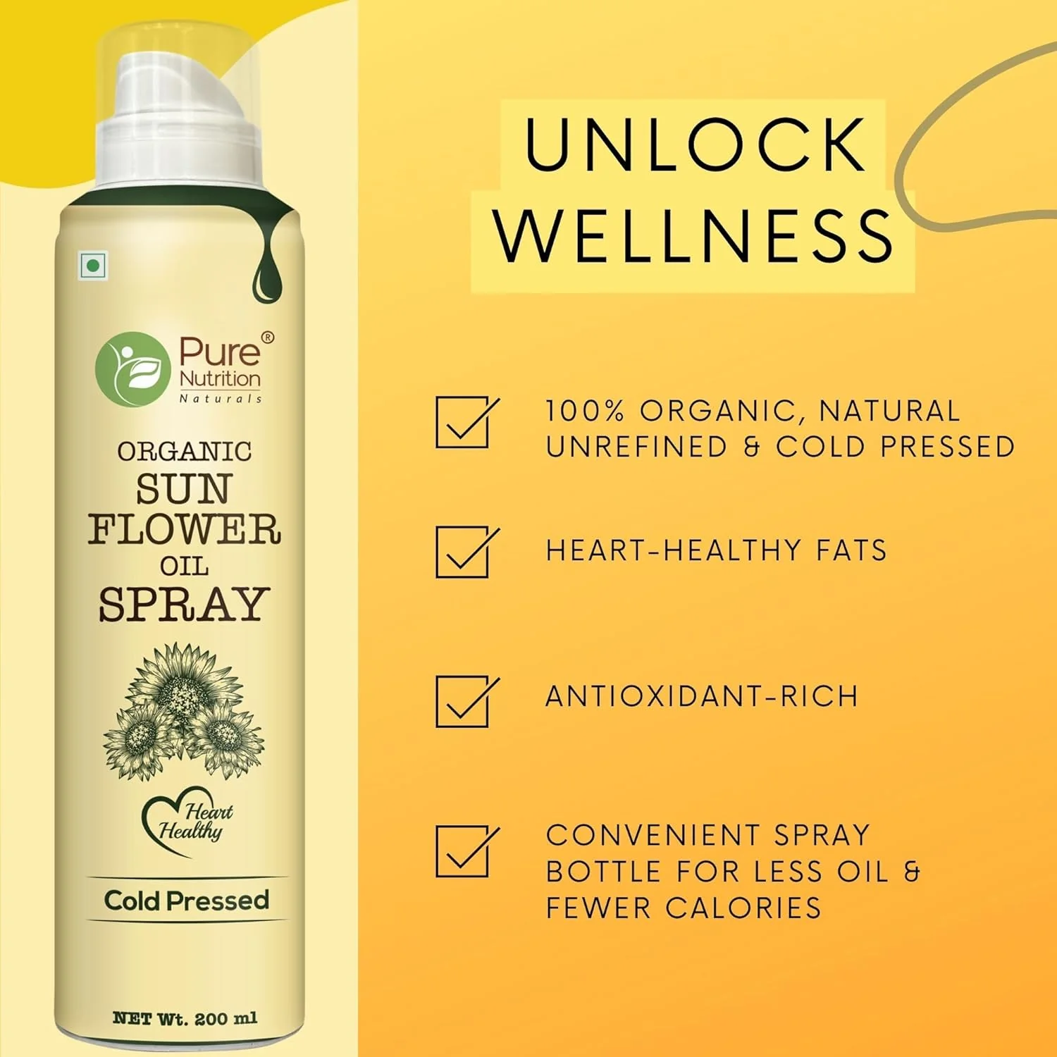 Sunflower Oil Cooking Spray 200ml | 100% Pure, Healthy Cooking, Low-Calorie Meals, Ideal for Frying - Image 3