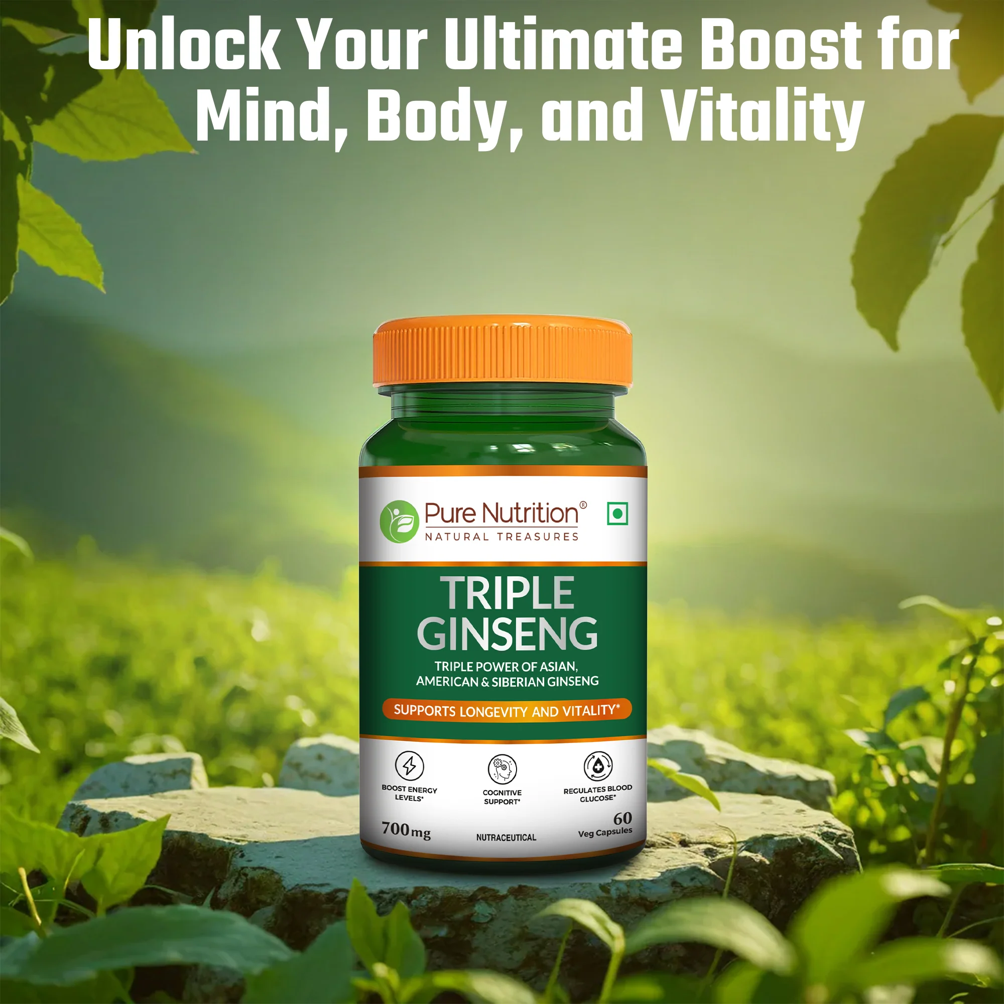 Triple Ginseng Complex - 60 Veg Capsules | Korean, American & Siberian Ginseng Blend for Energy & Vitality - Image 5