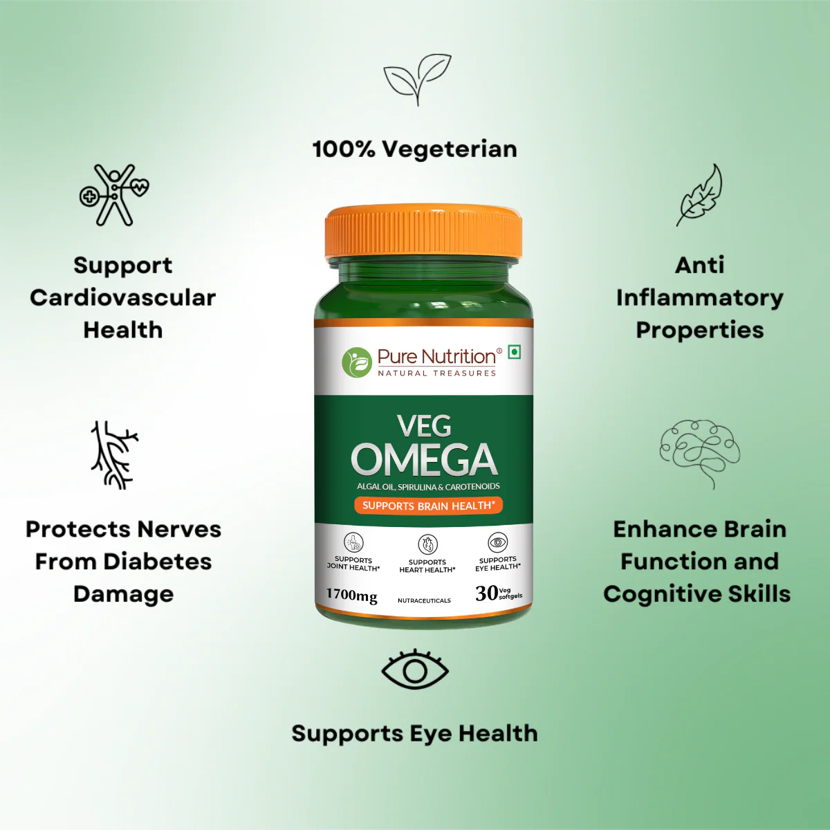 Veg Omega Supplement with Spirulina & Carotenoids 1700mg - 30 Capsules - Image 3