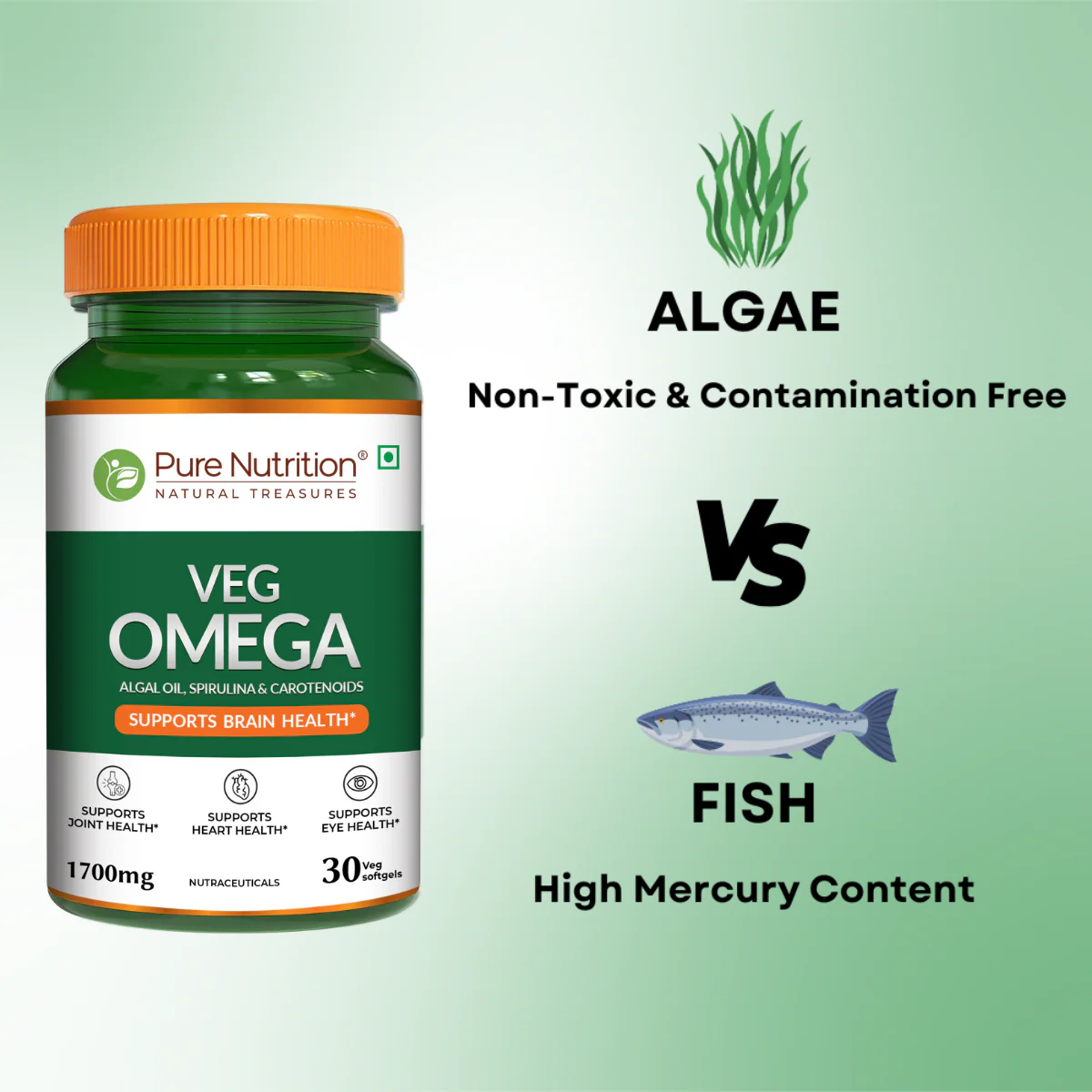 Veg Omega Supplement with Spirulina & Carotenoids 1700mg - 30 Capsules - Image 4