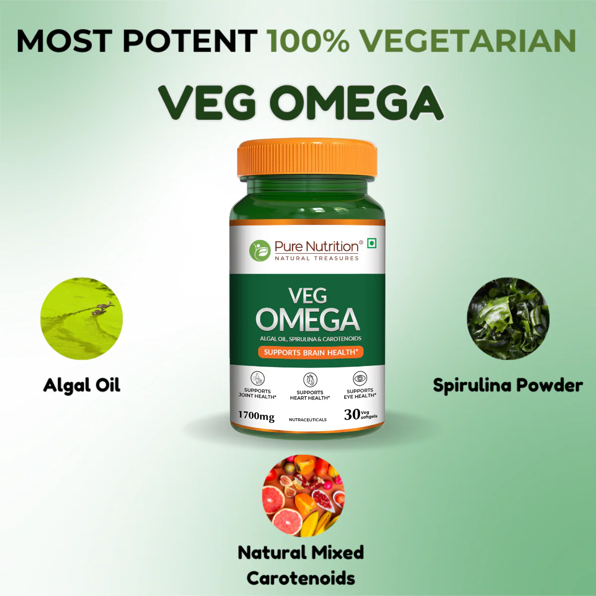 Veg Omega Supplement with Spirulina & Carotenoids 1700mg - 30 Capsules - Image 6